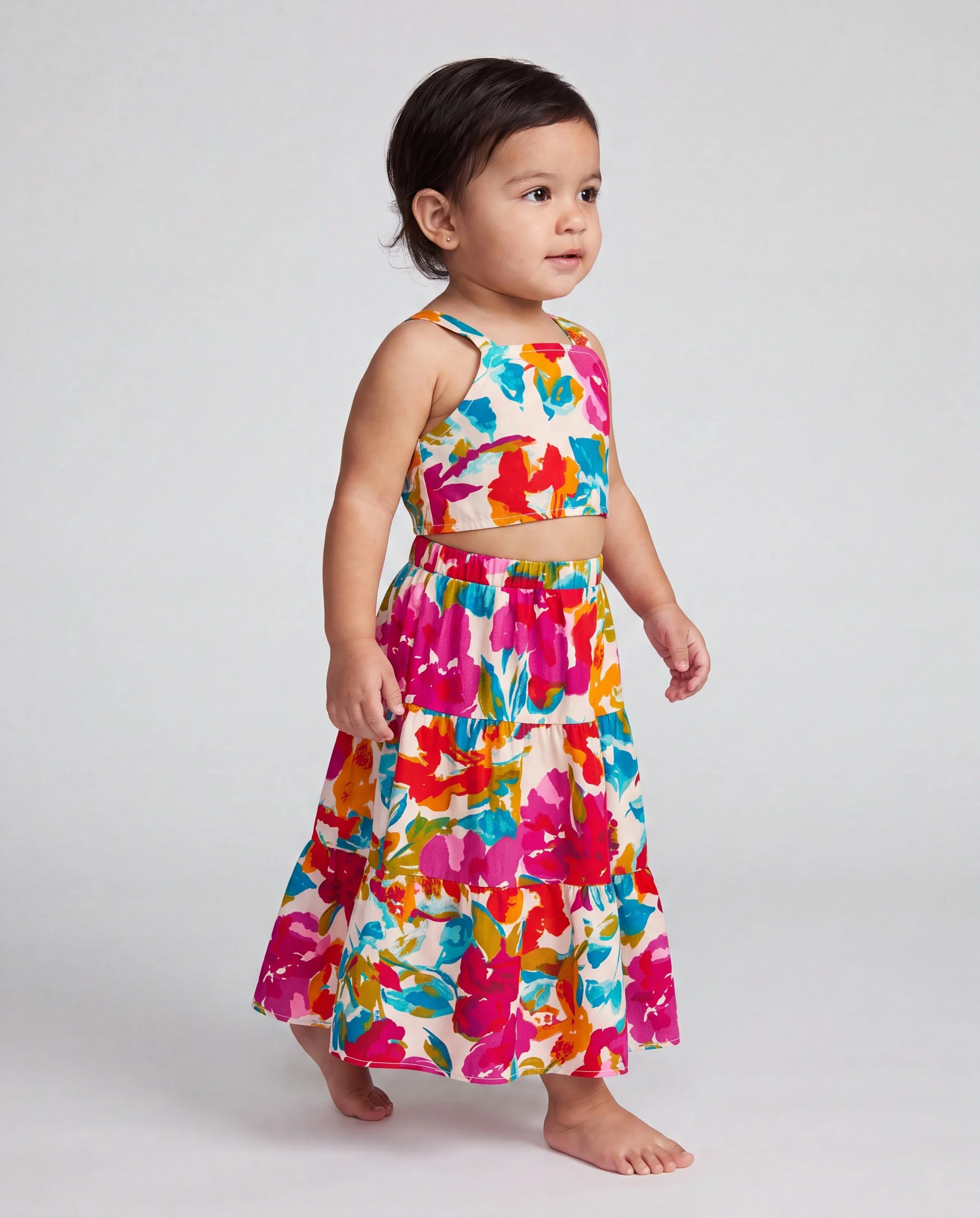 Colorful Toddler/Kid Girl Sleeveless Strap Top and Skirt Co-ord Set & Shirt Sets Summer Vacation Clothe for Beach, Photoshoots, Travel Hot Pink - Image 3