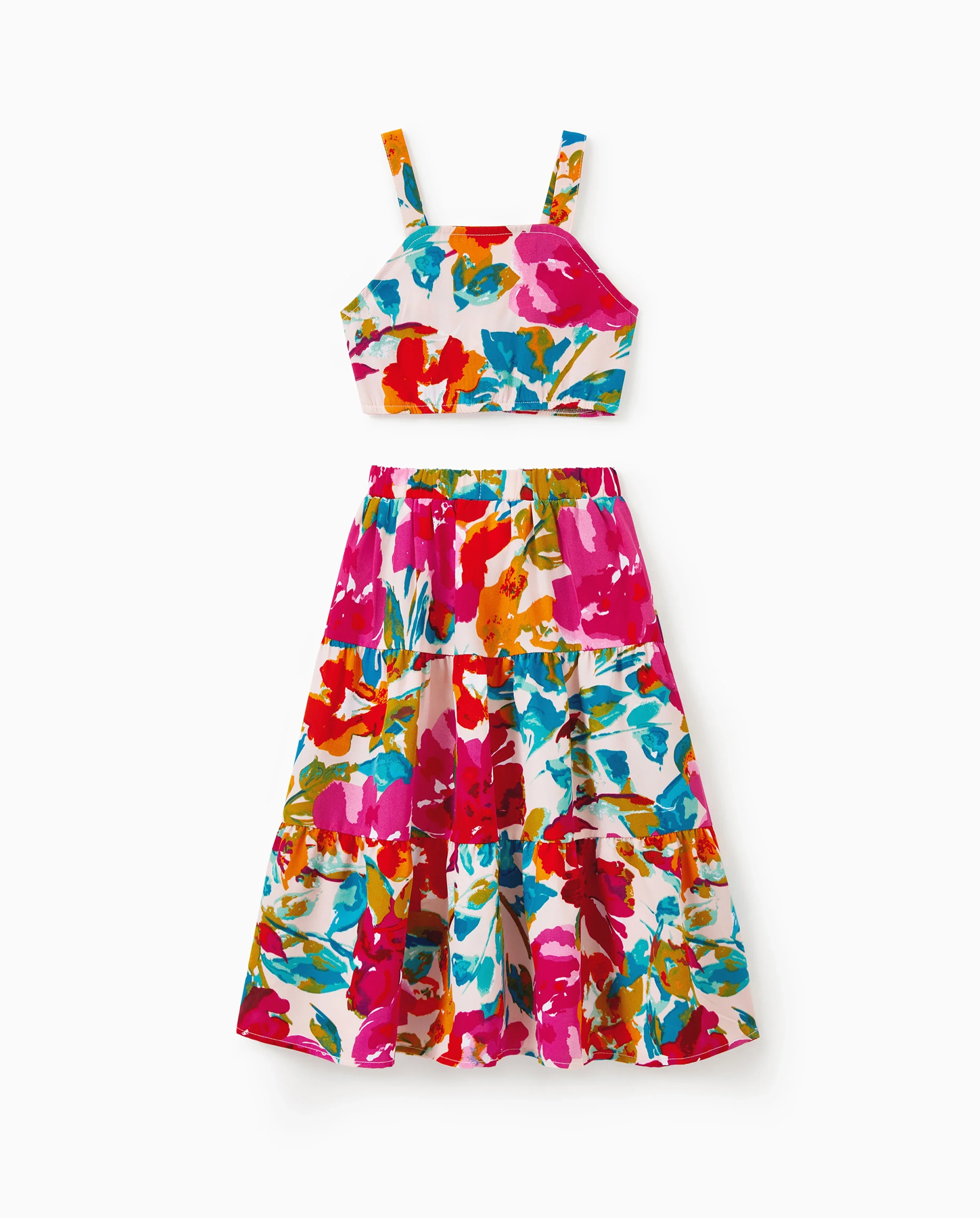 Colorful Toddler/Kid Girl Sleeveless Strap Top and Skirt Co-ord Set & Shirt Sets Summer Vacation Clothe for Beach, Photoshoots, Travel Hot Pink - Image 7