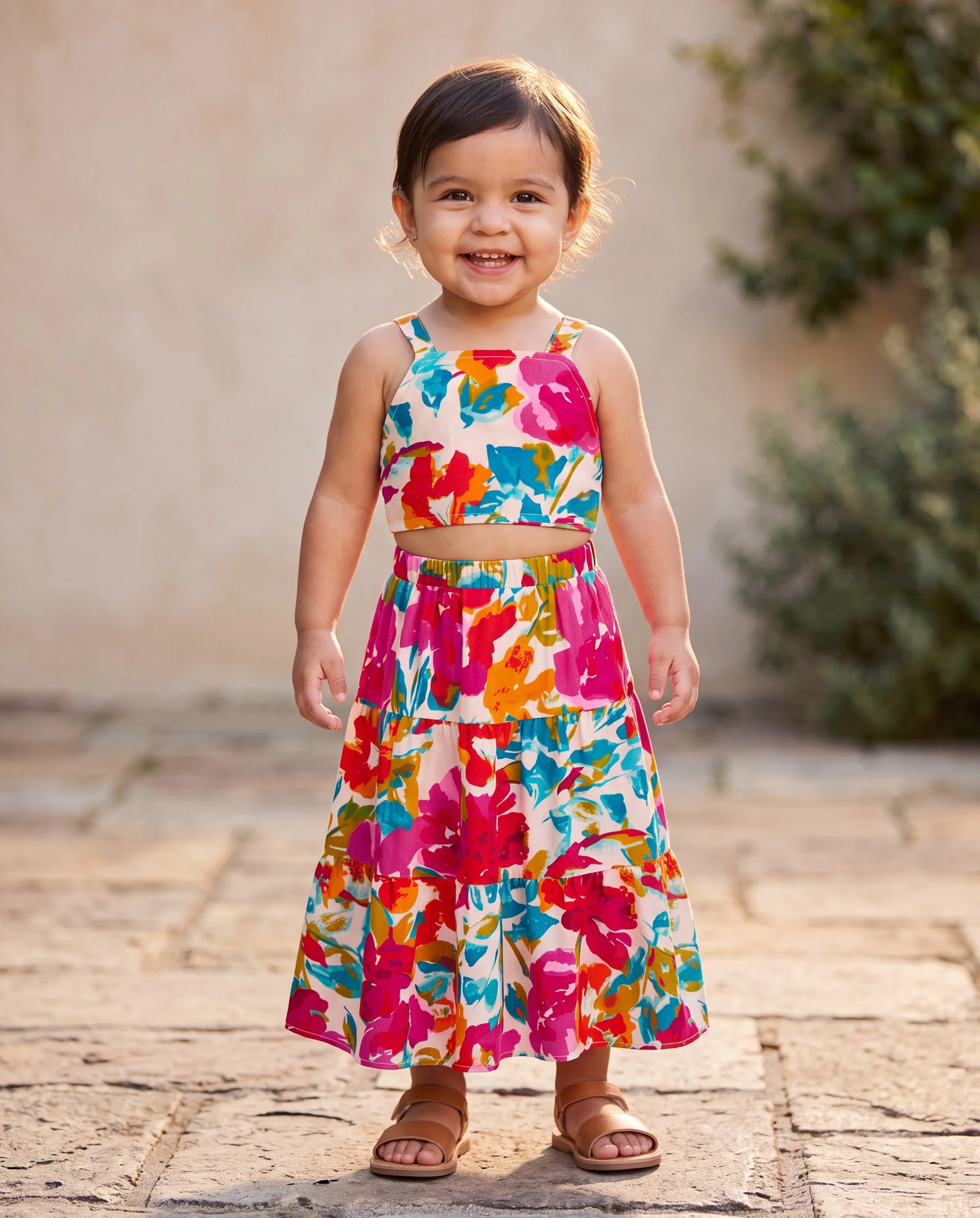 Colorful Toddler/Kid Girl Sleeveless Strap Top and Skirt Co-ord Set & Shirt Sets Summer Vacation Clothe for Beach, Photoshoots, Travel Hot Pink - Image 8
