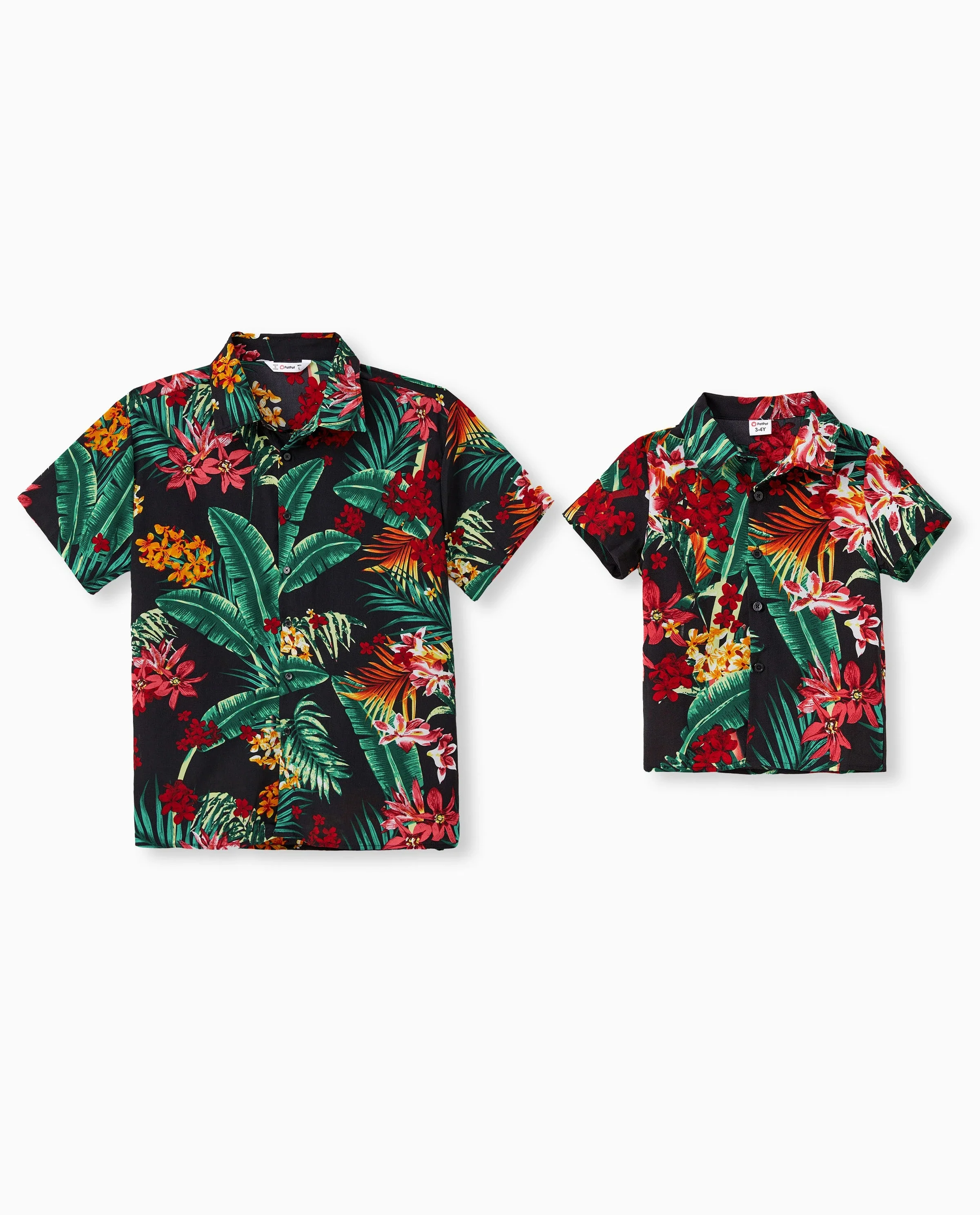 Daddy and Me Family Matching Allover Plant Floral Print Halterneck Dresses and Short-sleeve Shirts Sets Black - Image 7