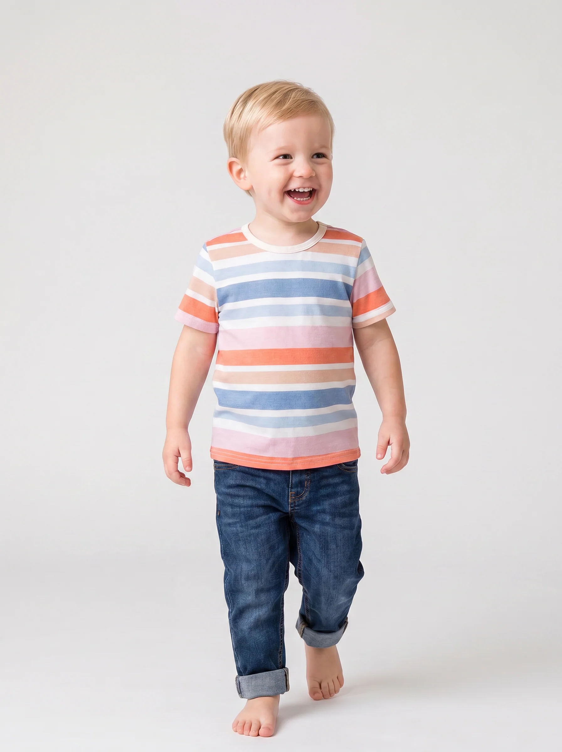 Daddy and Me Family Matching Blue Short-sleeve Tee or Colorful Stripe Camisole Dress Multi-color - Image 3