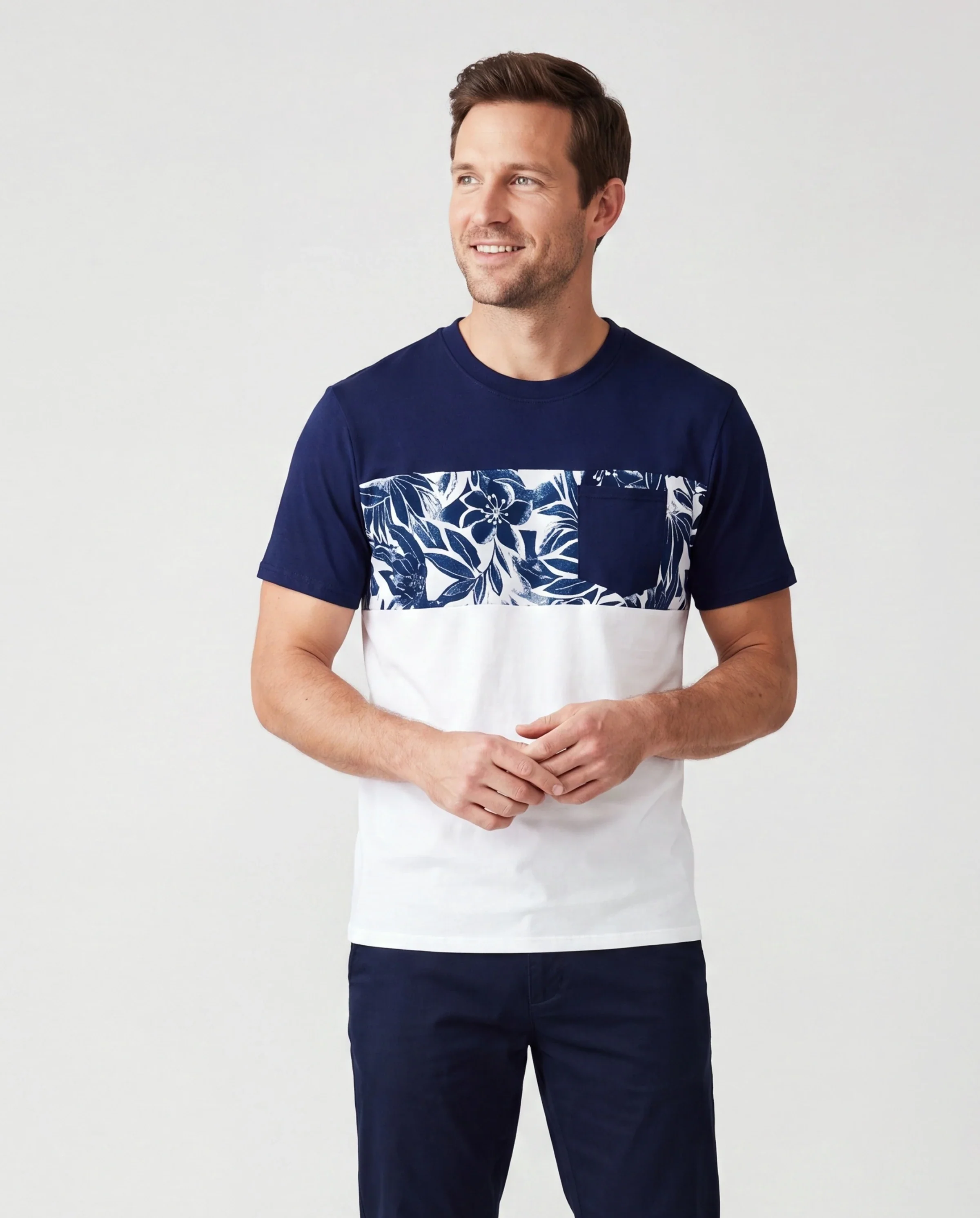 Daddy and Me Family Matching Cotton Tee Flora Print Splicing Shirt or Tank Dress Deep Blue - Image 2