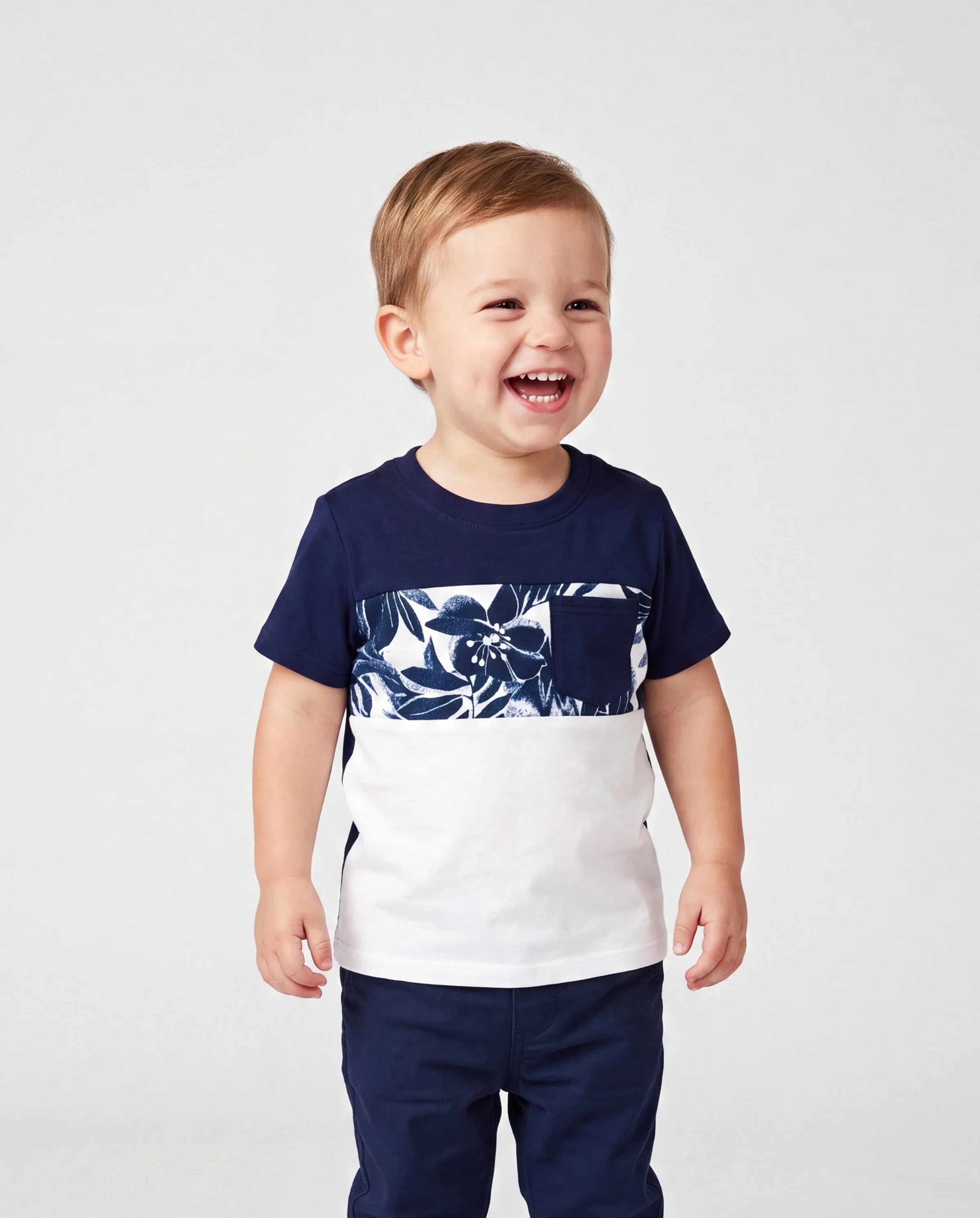 Daddy and Me Family Matching Cotton Tee Flora Print Splicing Shirt or Tank Dress Deep Blue - Image 3