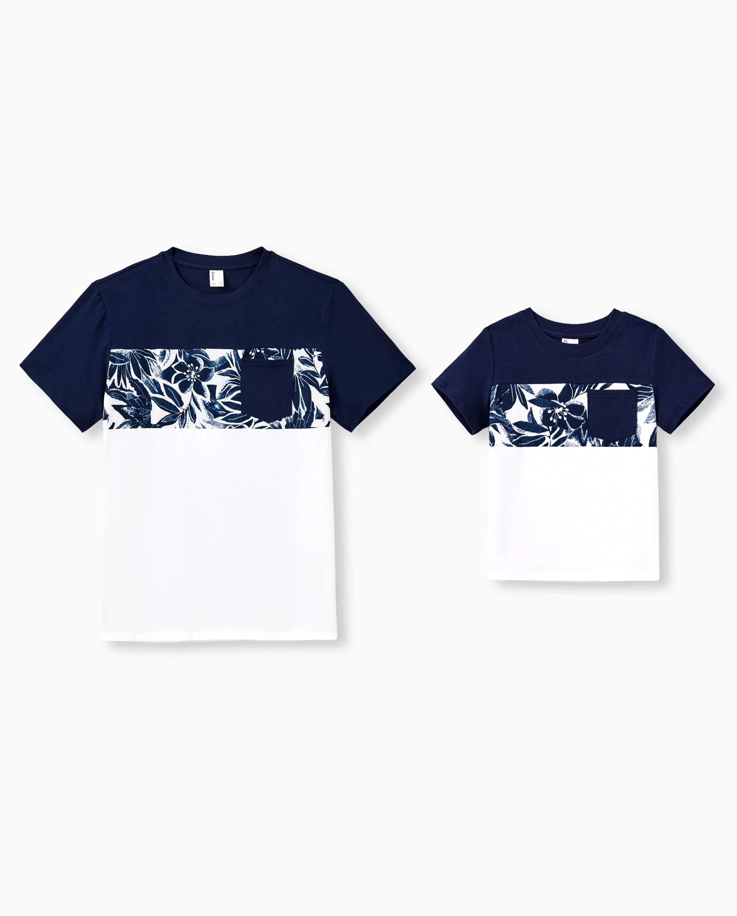 Daddy and Me Family Matching Cotton Tee Flora Print Splicing Shirt or Tank Dress Deep Blue - Image 7