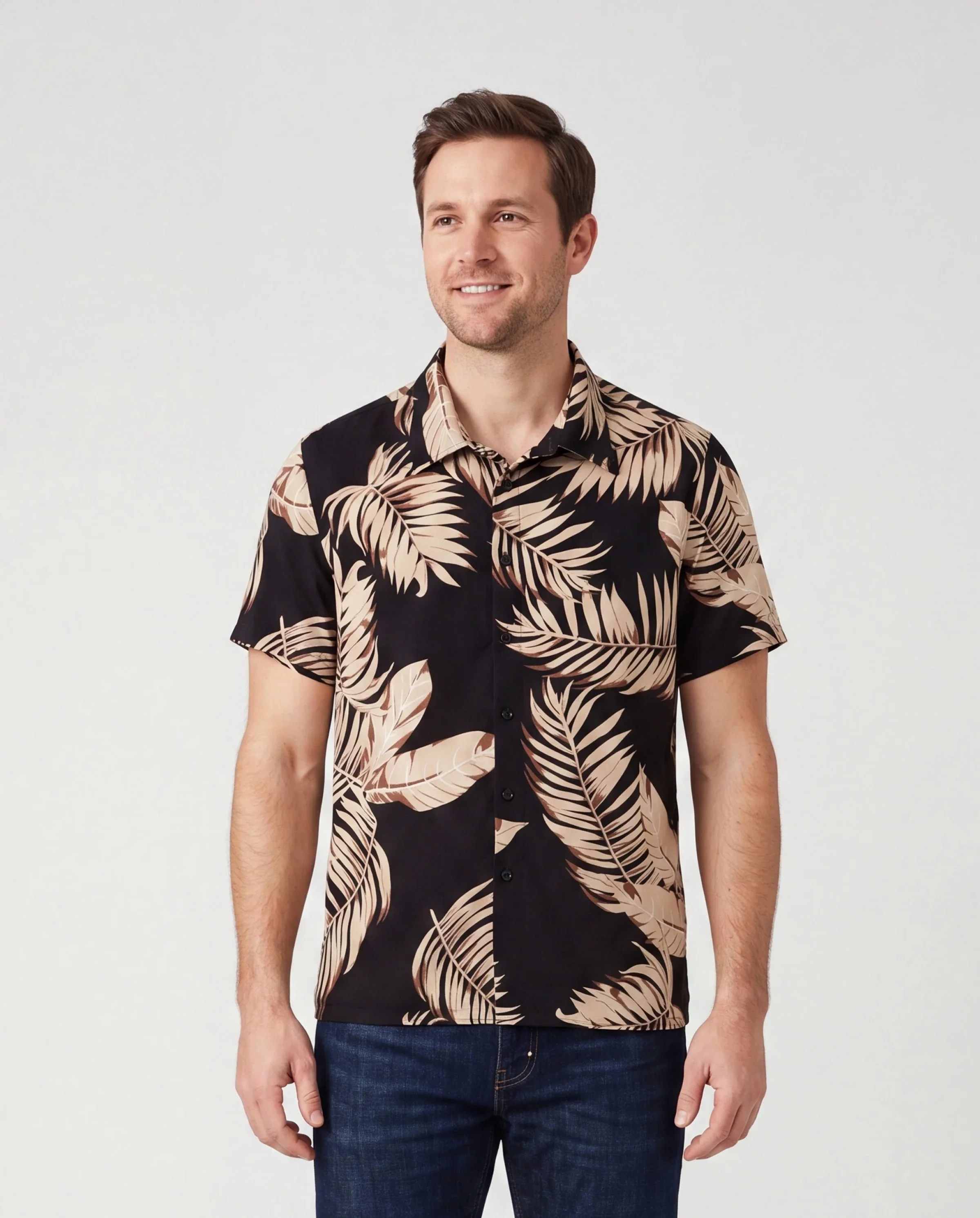 Daddy and Me Family Matching Solid Leaf Sleeveless Halter Dresses And Short Sleeve Tops Sets Black - Image 2
