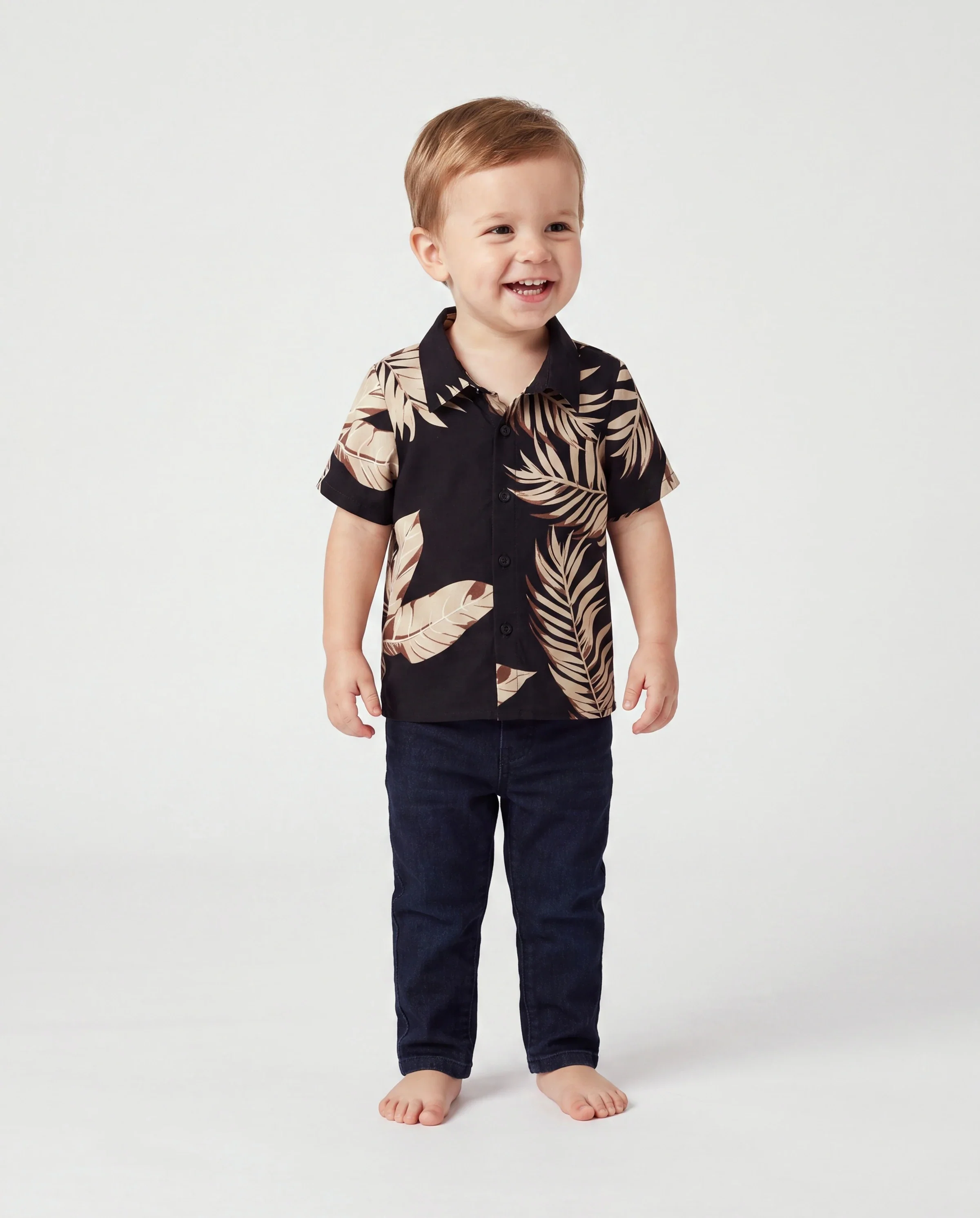Daddy and Me Family Matching Solid Leaf Sleeveless Halter Dresses And Short Sleeve Tops Sets Black - Image 3