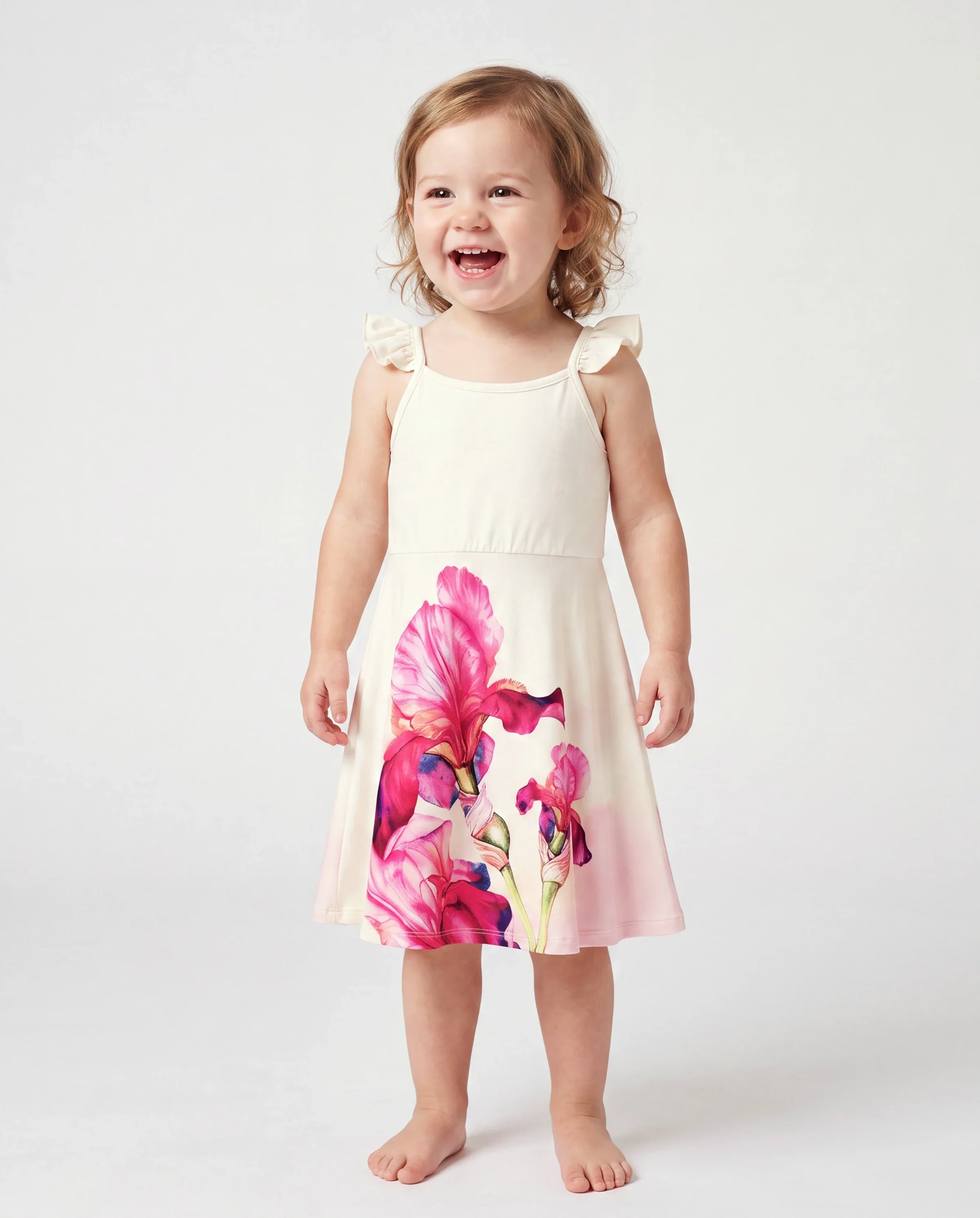 Daddy & Daughter Casual Outfit Floral Print T-shirt or Halter Dress Summer Set for Vacation Apricot - Image 3