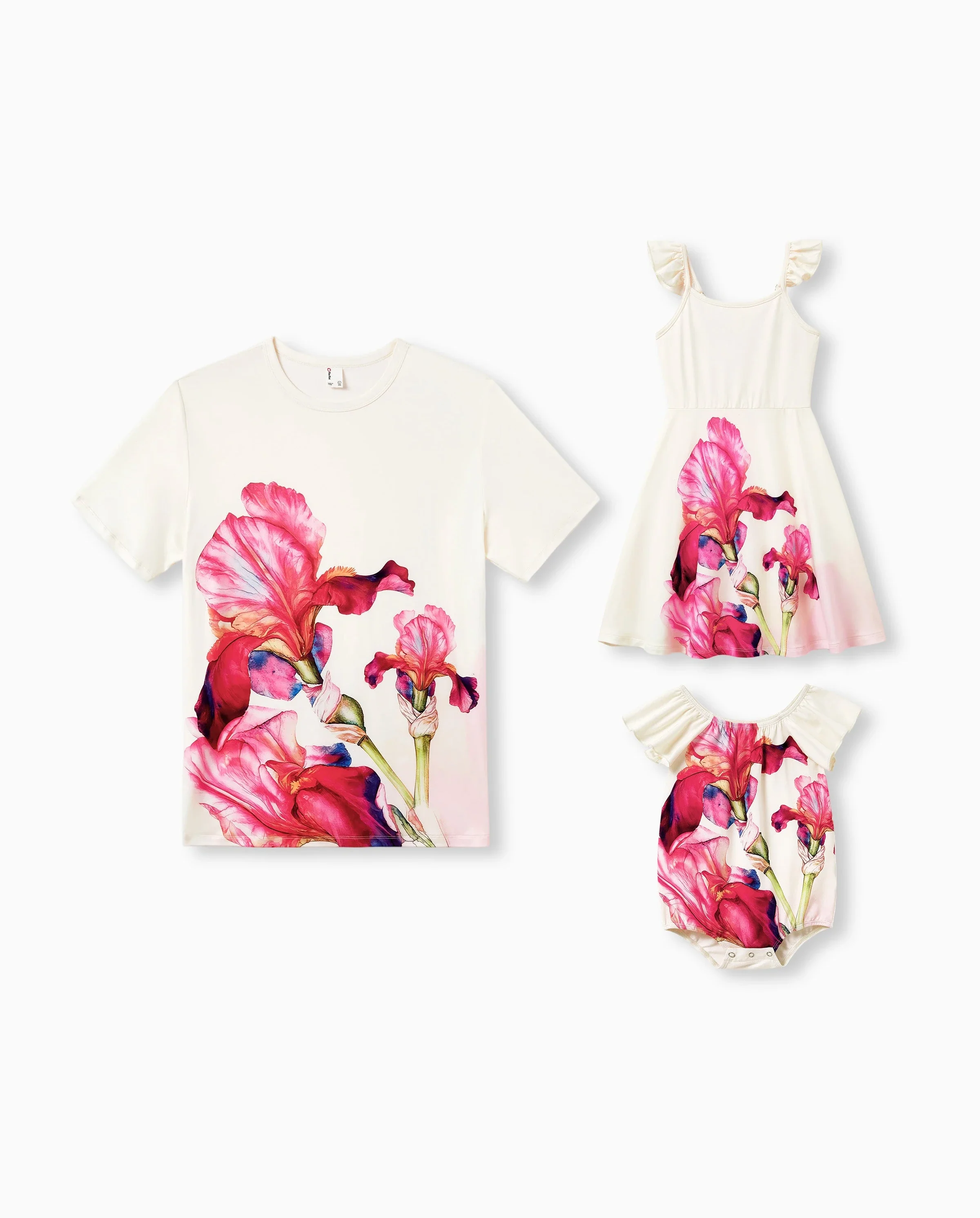 Daddy & Daughter Casual Outfit Floral Print T-shirt or Halter Dress Summer Set for Vacation Apricot - Image 8