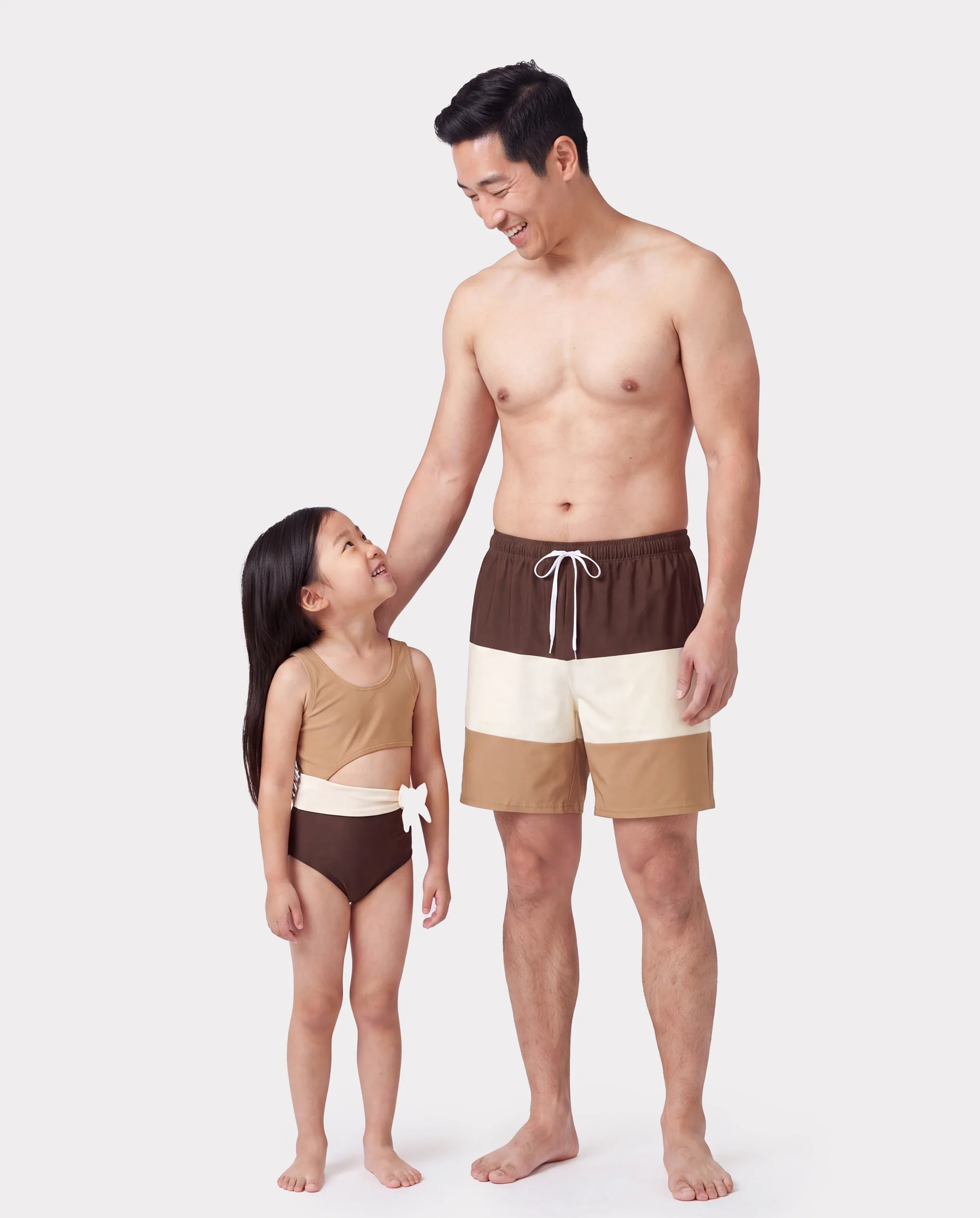 Daddy & Daughter Color Block Swimsuits Summer Beach Vacation Swimwear Coffee