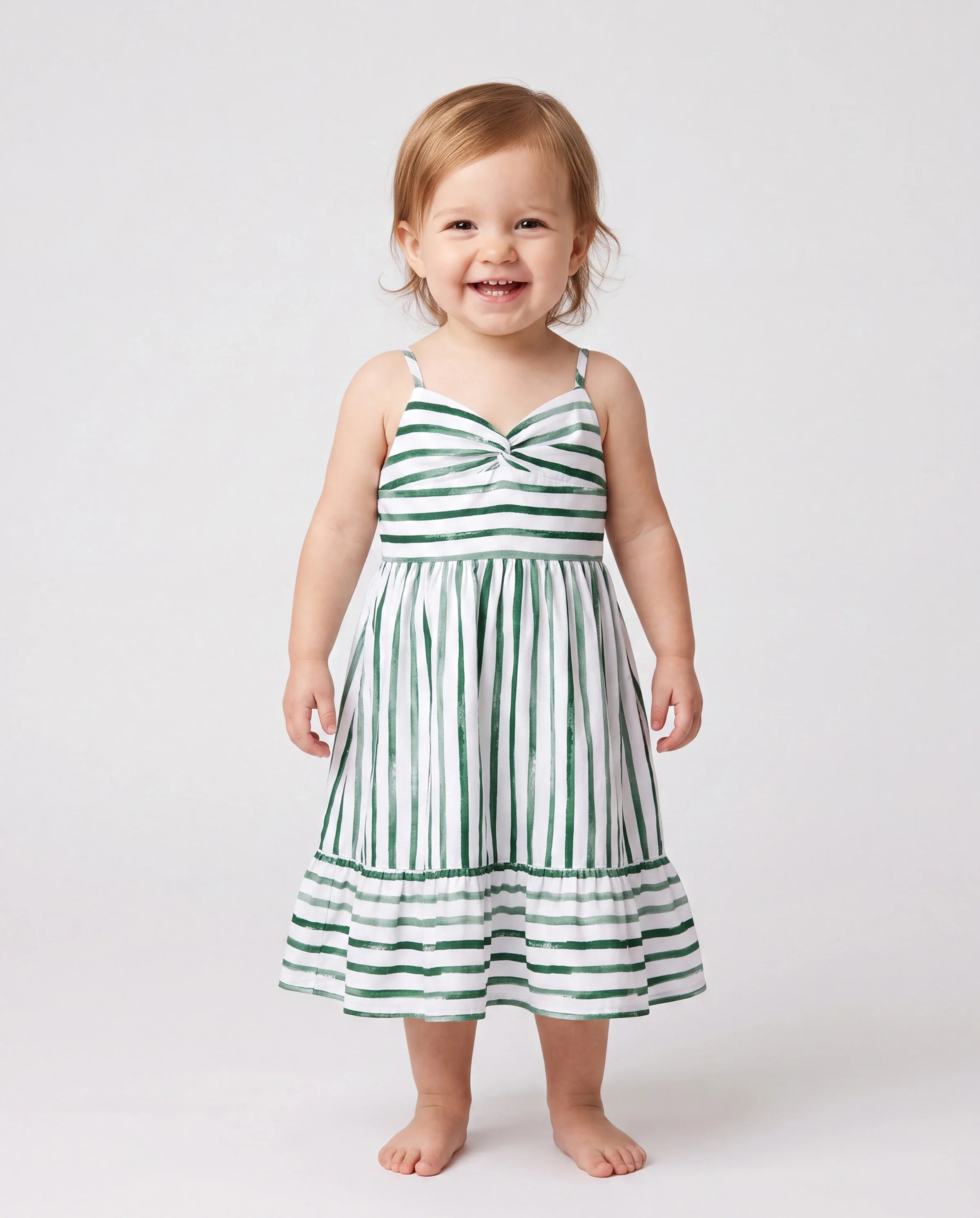 Daddy & Daughter Cotton Outfits Set Green Striped T-Shirt and Dress Set for Dad, Mom, Kids & Baby, Perfect for Summer Family Outings & Photos Green - Image 3