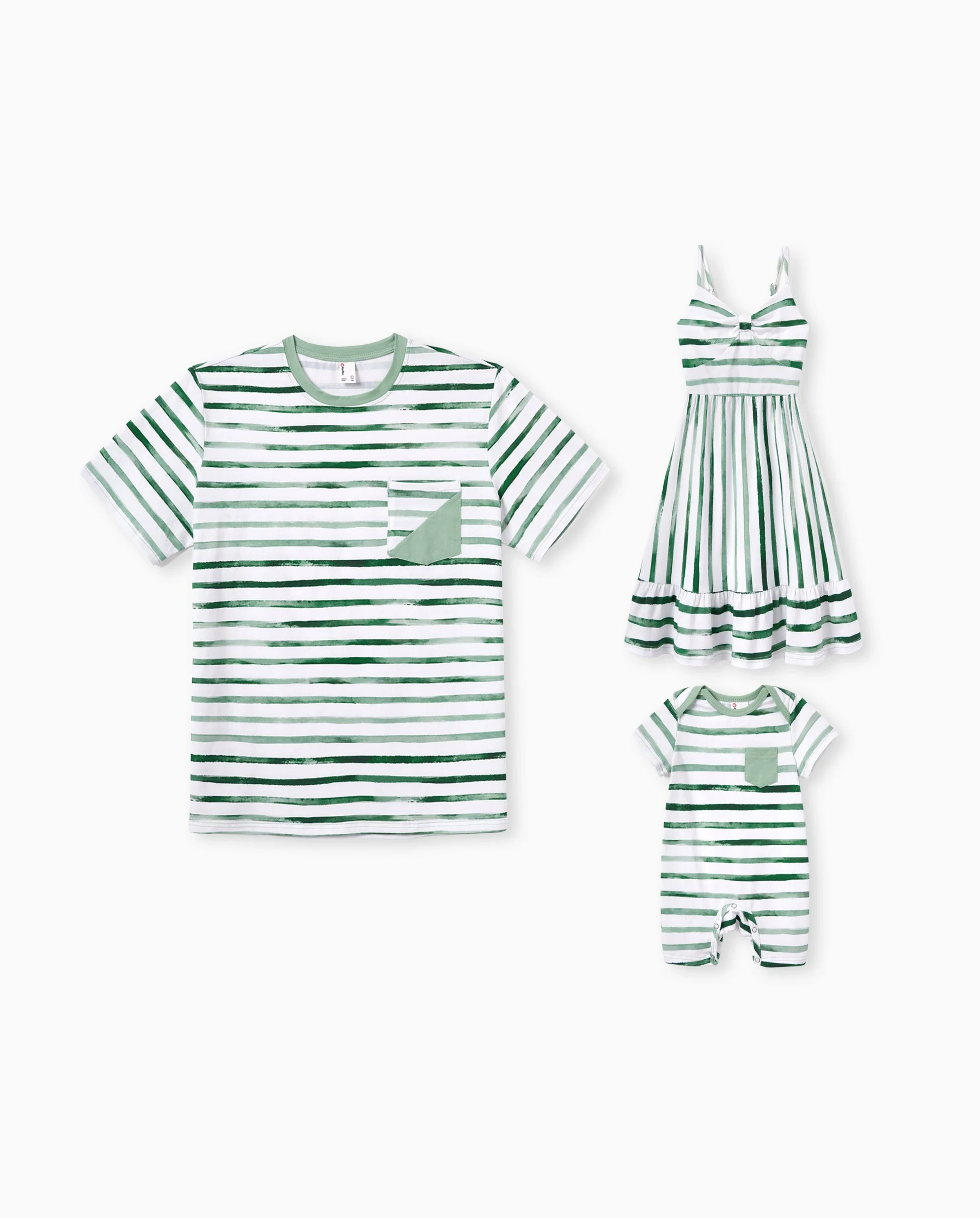 Daddy & Daughter Cotton Outfits Set Green Striped T-Shirt and Dress Set for Dad, Mom, Kids & Baby, Perfect for Summer Family Outings & Photos Green - Image 8