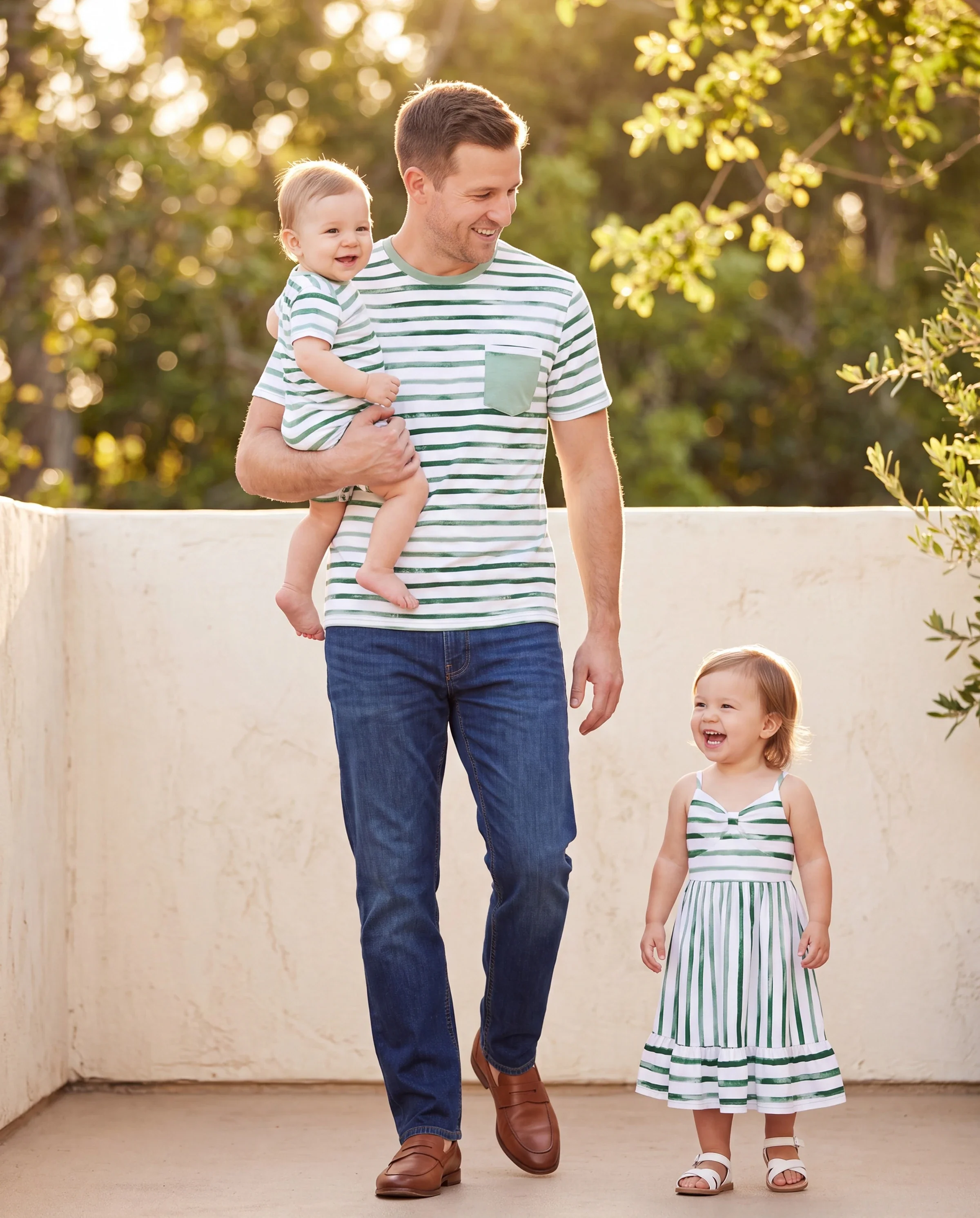 Daddy & Daughter Cotton Outfits Set Green Striped T-Shirt and Dress Set for Dad, Mom, Kids & Baby, Perfect for Summer Family Outings & Photos Green - Image 9