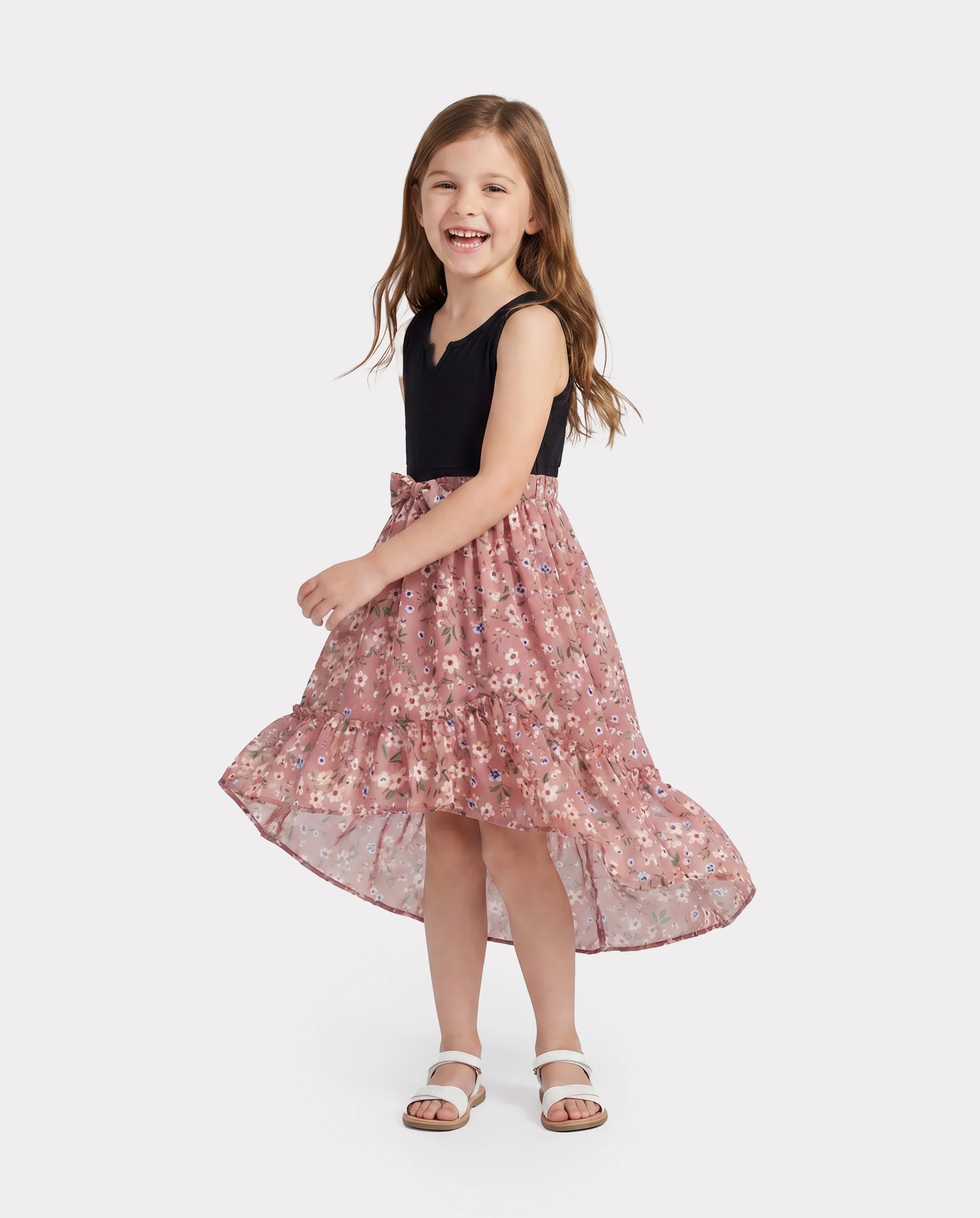 Daddy & Daughter Cotton T-Shirt & Dress Set Daddy / Mini Print Black Tee for Dad and boy, Floral Print splicing Dress for Mom, girl and Baby, Perfect for Summer Family Outings Black - Image 3