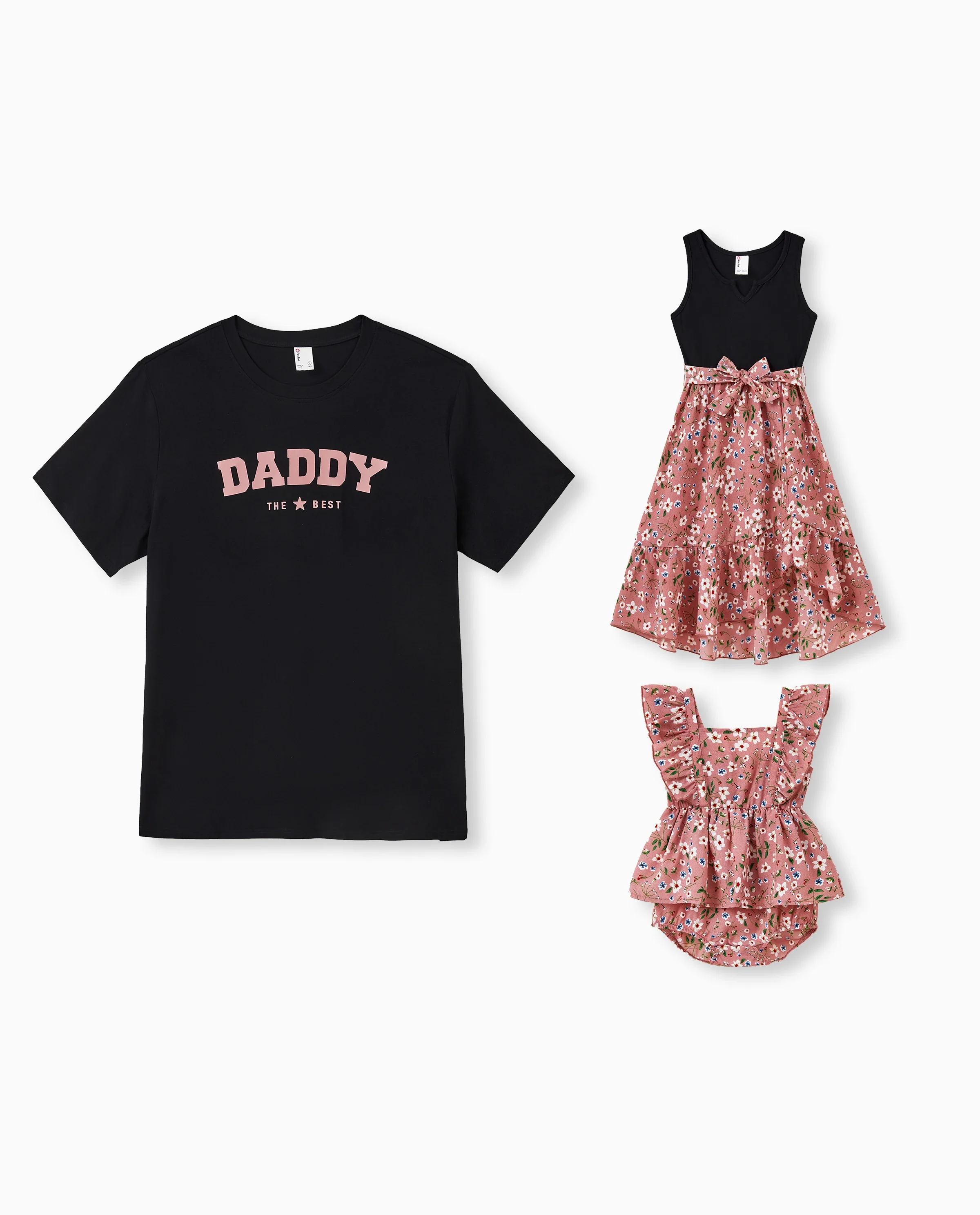Daddy & Daughter Cotton T-Shirt & Dress Set Daddy / Mini Print Black Tee for Dad and boy, Floral Print splicing Dress for Mom, girl and Baby, Perfect for Summer Family Outings Black - Image 8