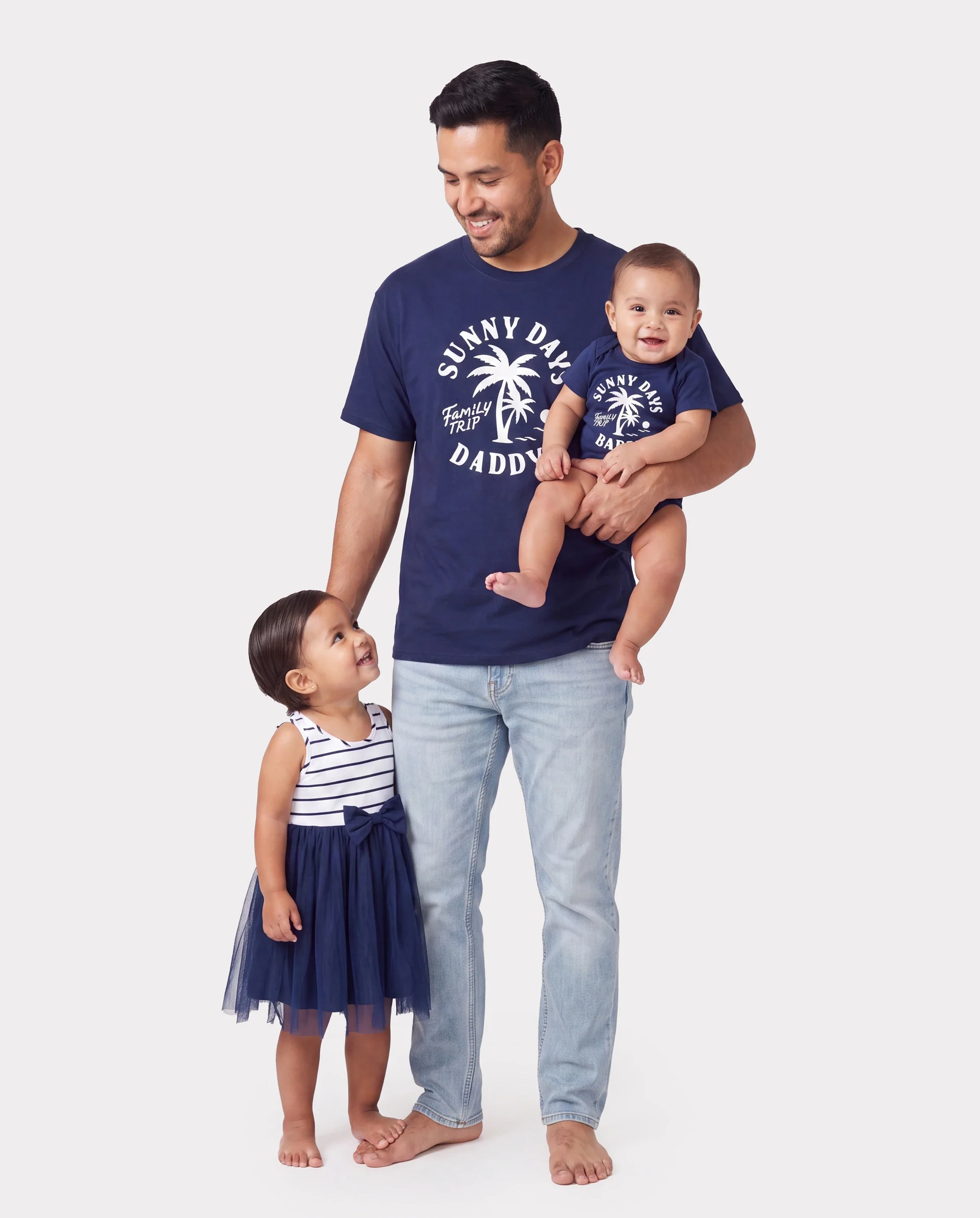 Daddy & Daughter Cotton T-Shirt & Dress Set – Sunny Days Palm Print for Dad, Mom, Baby & Toddler, Perfect for Summer Vacations & Family Outings Tibetan blue