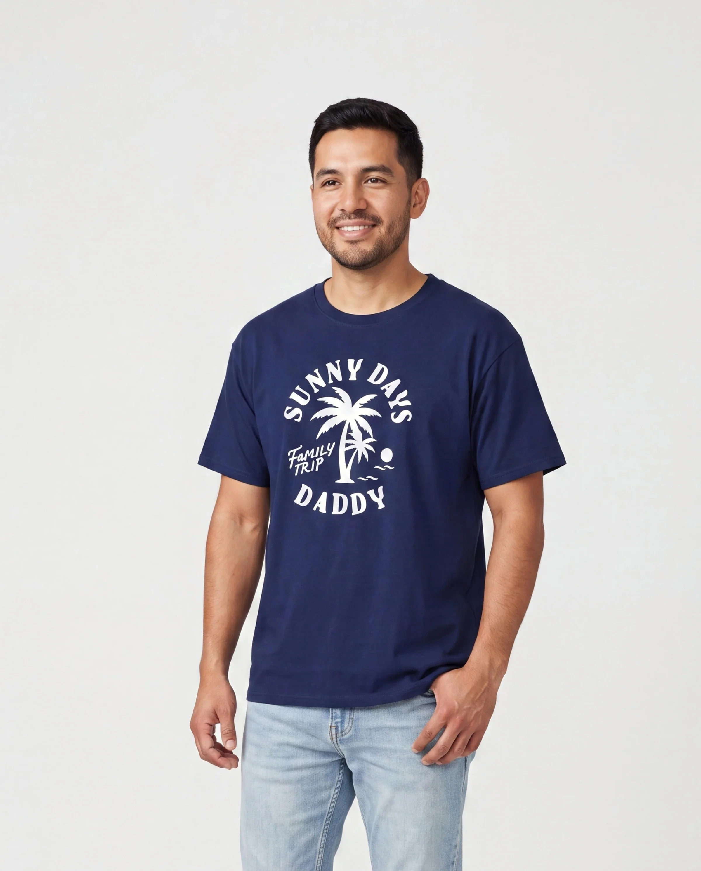 Daddy & Daughter Cotton T-Shirt & Dress Set – Sunny Days Palm Print for Dad, Mom, Baby & Toddler, Perfect for Summer Vacations & Family Outings Tibetan blue - Image 2