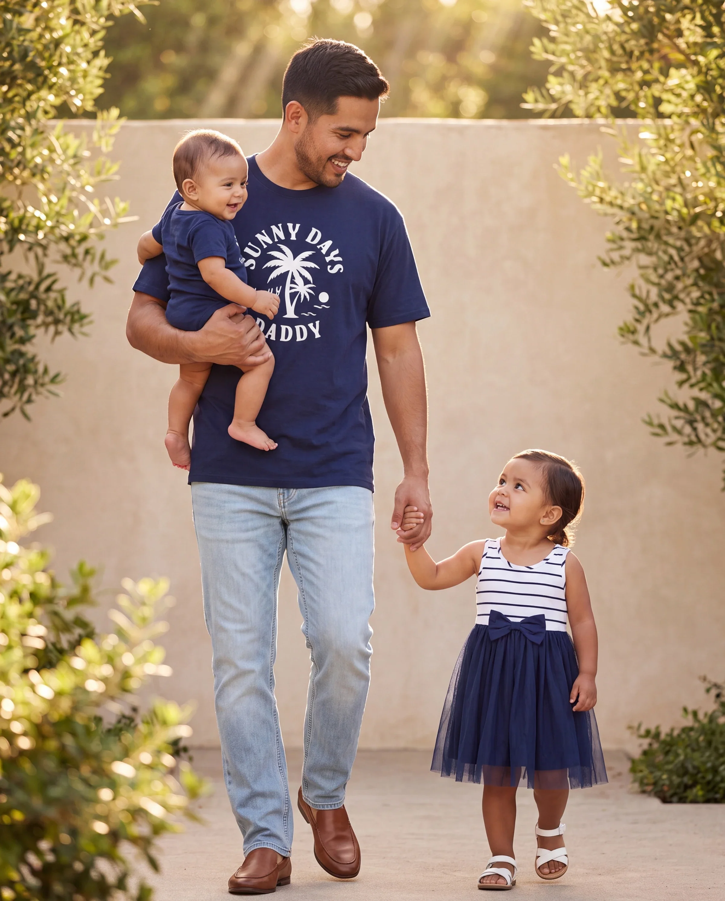 Daddy & Daughter Cotton T-Shirt & Dress Set – Sunny Days Palm Print for Dad, Mom, Baby & Toddler, Perfect for Summer Vacations & Family Outings Tibetan blue - Image 9