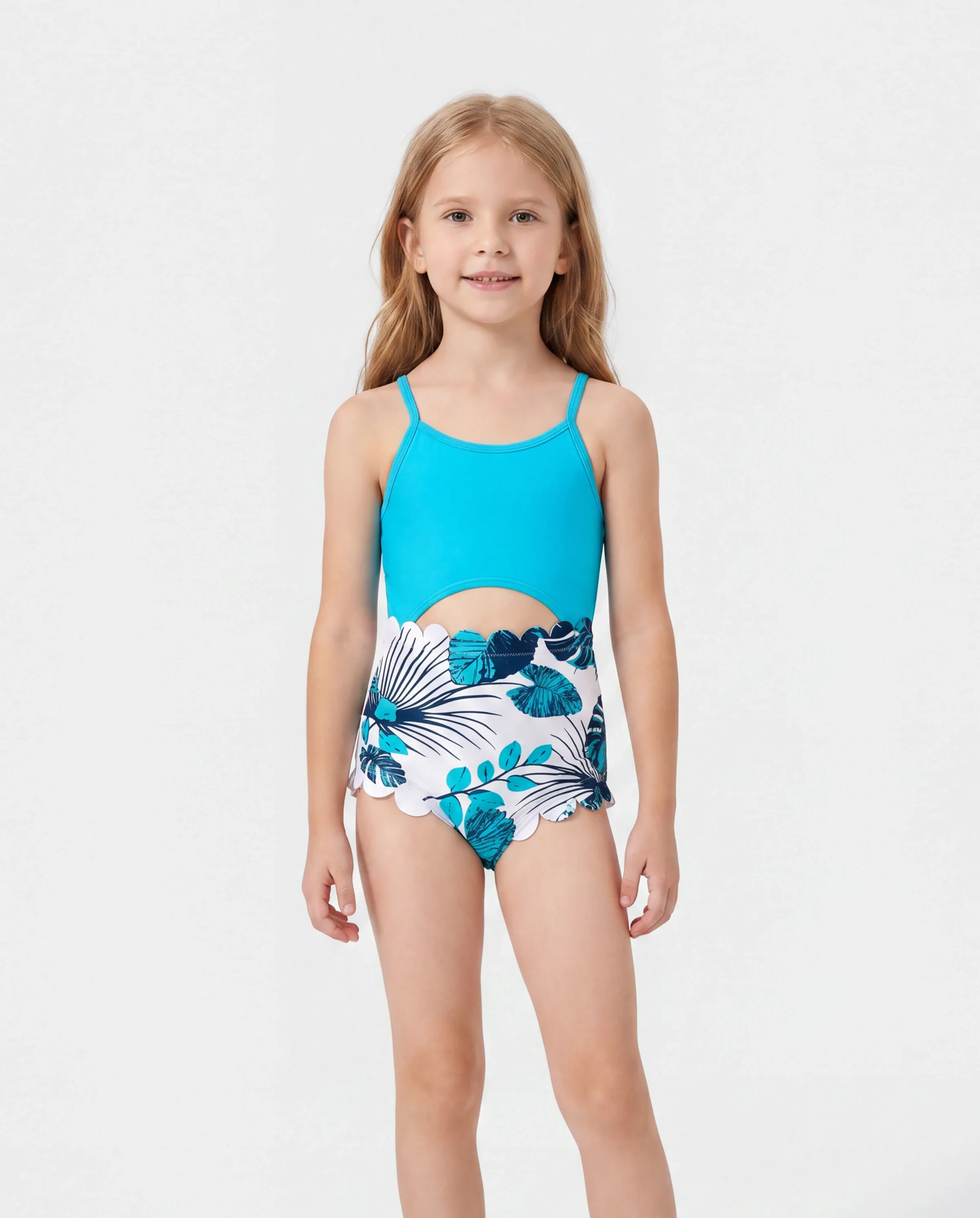 Daddy & Daughter Drawstring Swim Trunks or Cut Out Lace UP Back One-Piece Swimsuit BLUEWHITE - Image 3
