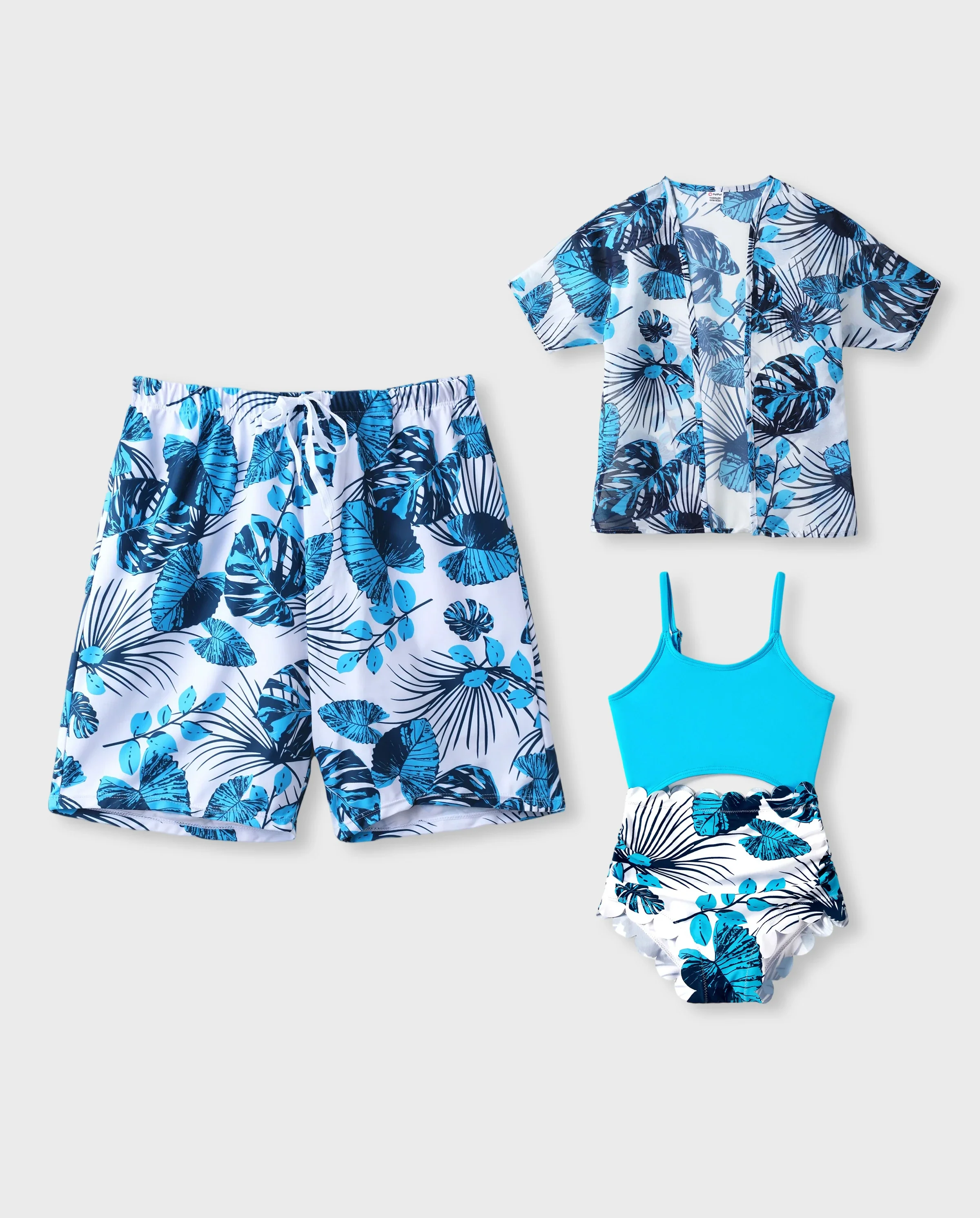 Daddy & Daughter Drawstring Swim Trunks or Cut Out Lace UP Back One-Piece Swimsuit BLUEWHITE - Image 7