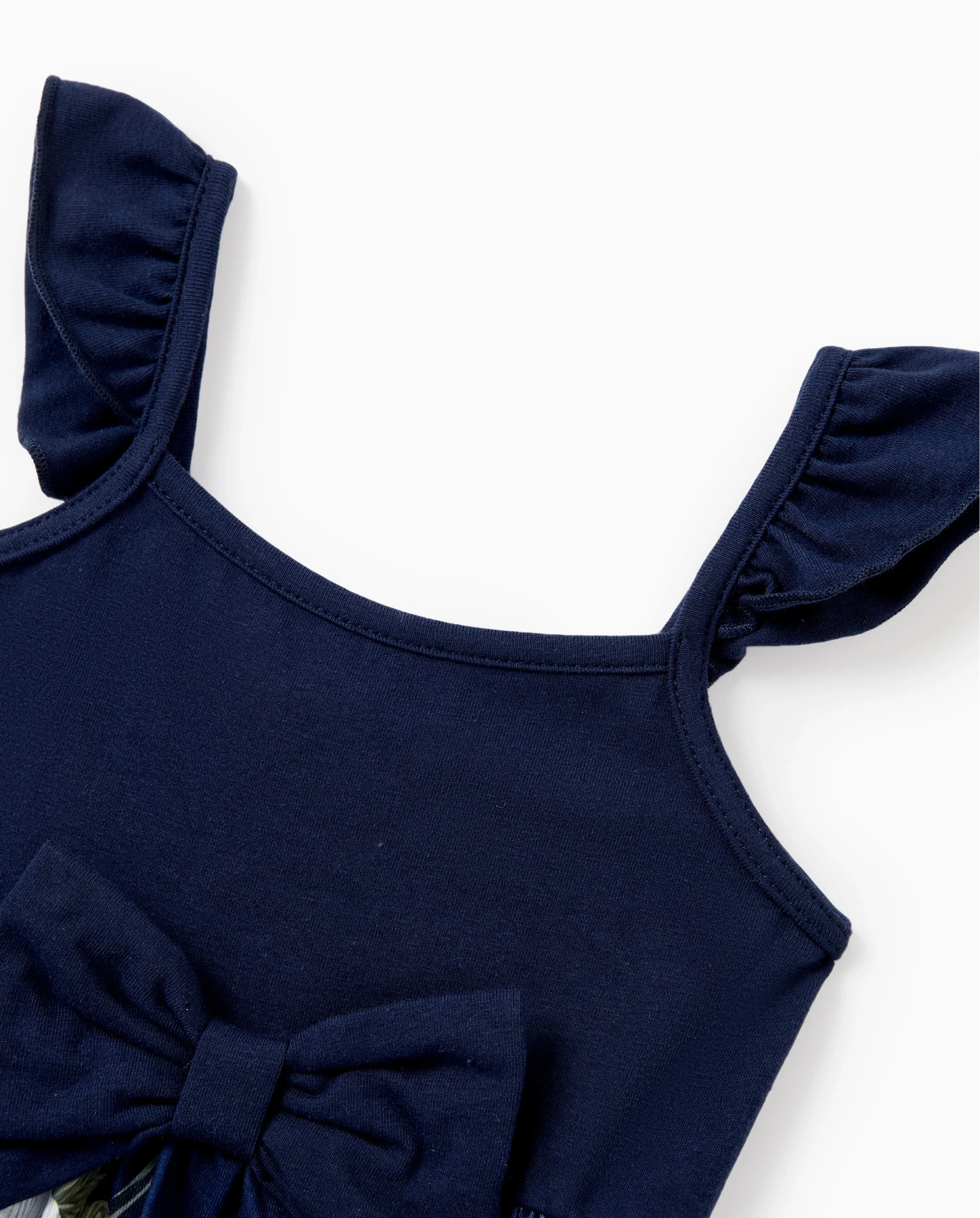 Daddy & Daughter Floral Print Cotton Top Short-sleeve Shirt or Splicing Sleeveless Tank Dress Deep Blue - Image 6