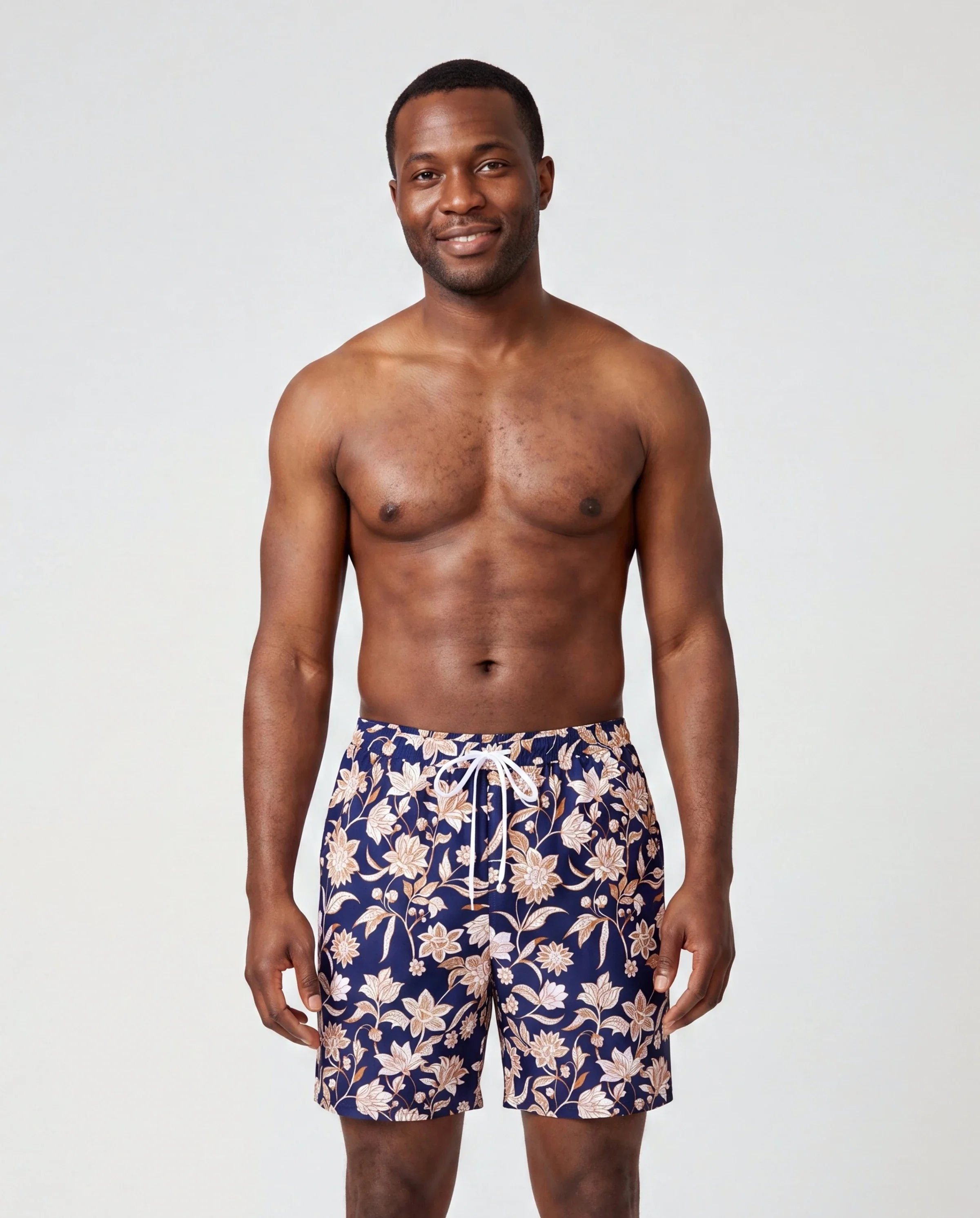 Daddy & Daughter Floral Print Swimsuits 2-in-1 One-Piece Swimsuit & Swim Trunks Deep Blue - Image 2
