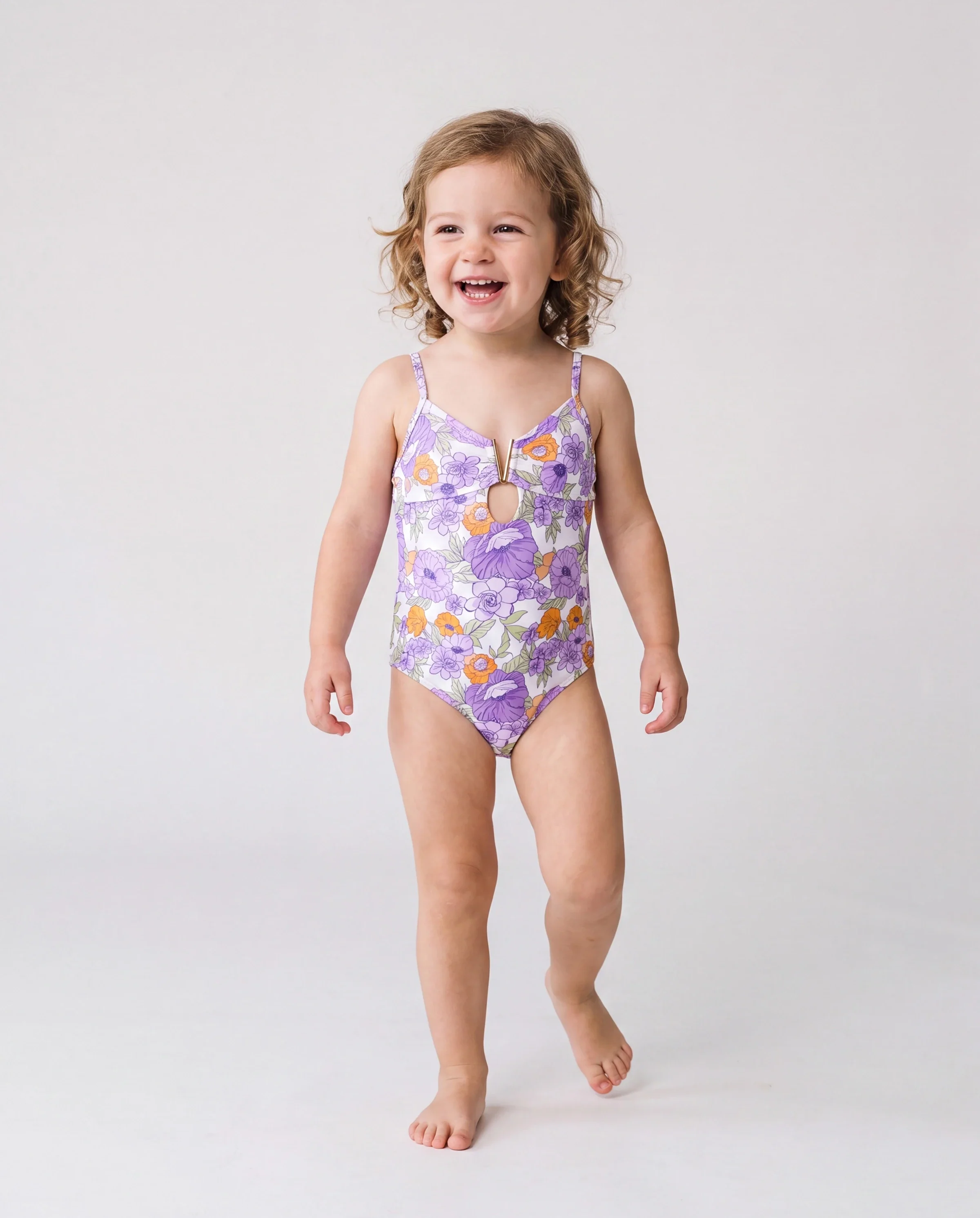 Daddy & Daughter Floral Print Swimsuits Ruffled One-Piece Bathing Suit & Swim Trunks Set Purple - Image 3