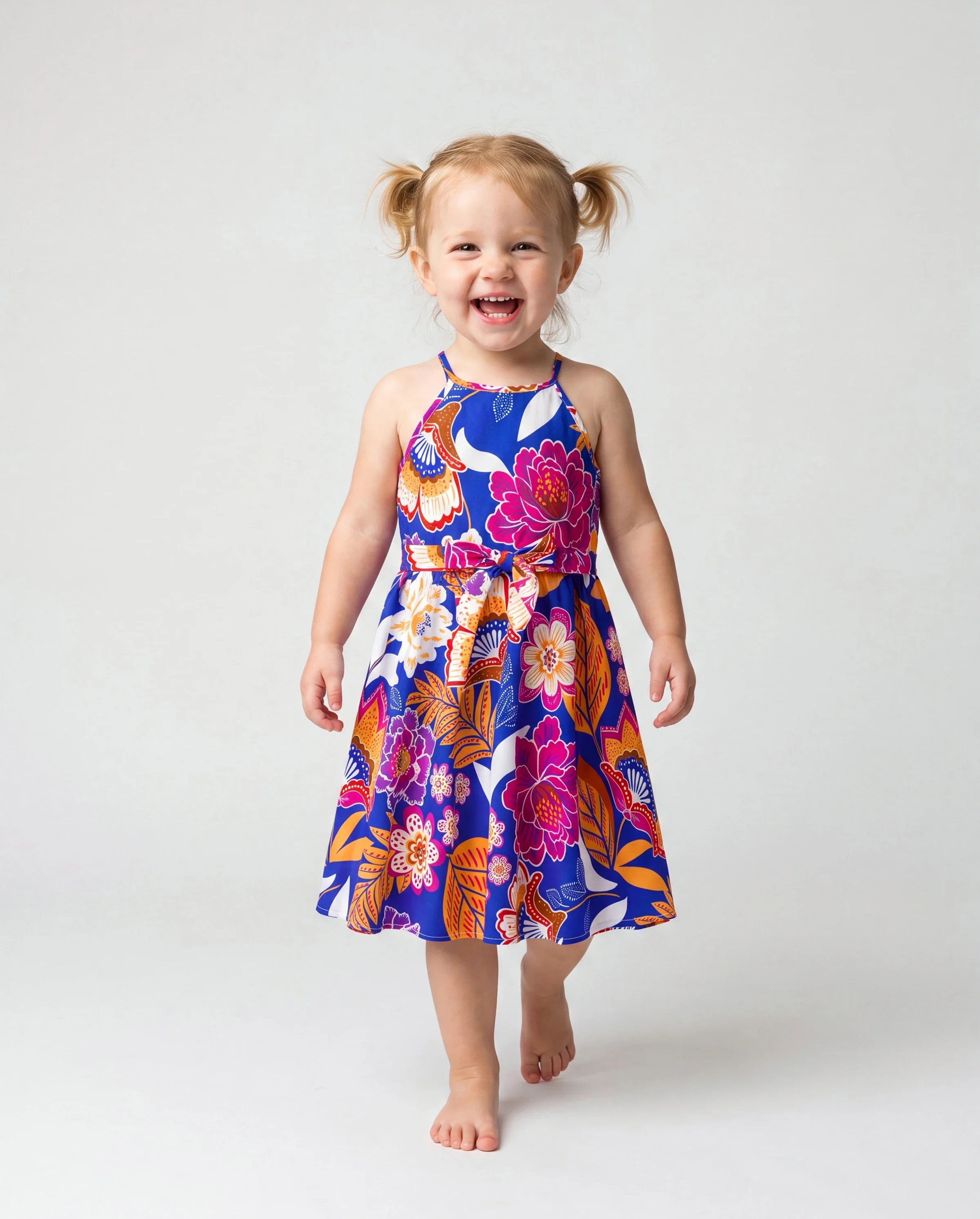 Daddy & Daughter Hawaiian Outfits Tropical Floral Print Vacation Clothes Strap Belted Dress or Short-sleeve Shirts Summer Beachwear Set Navy - Image 3