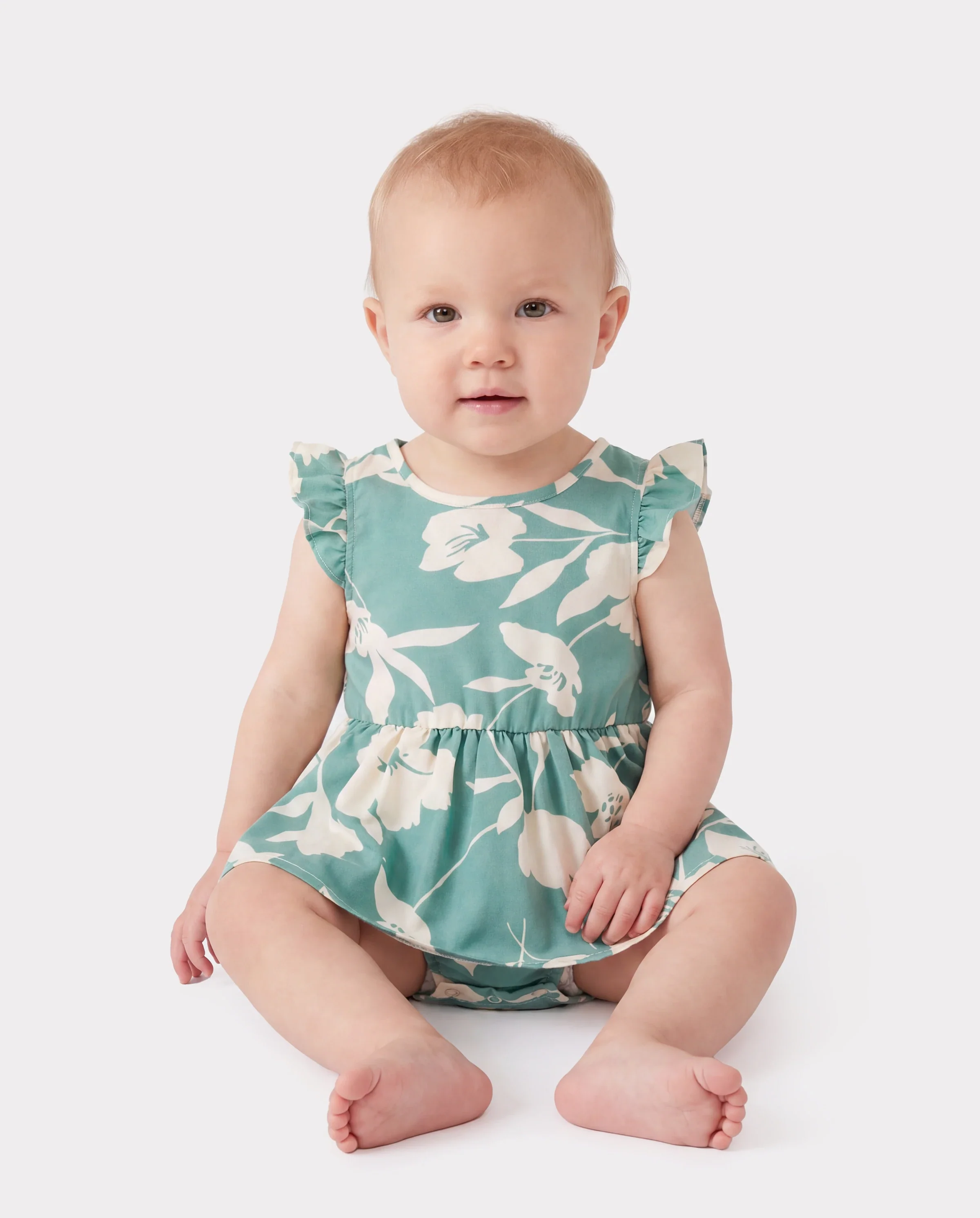 Daddy & Daughter Leaf Print Green Short-sleeve Shirt or Sling Shirred Dress Set Green - Image 4
