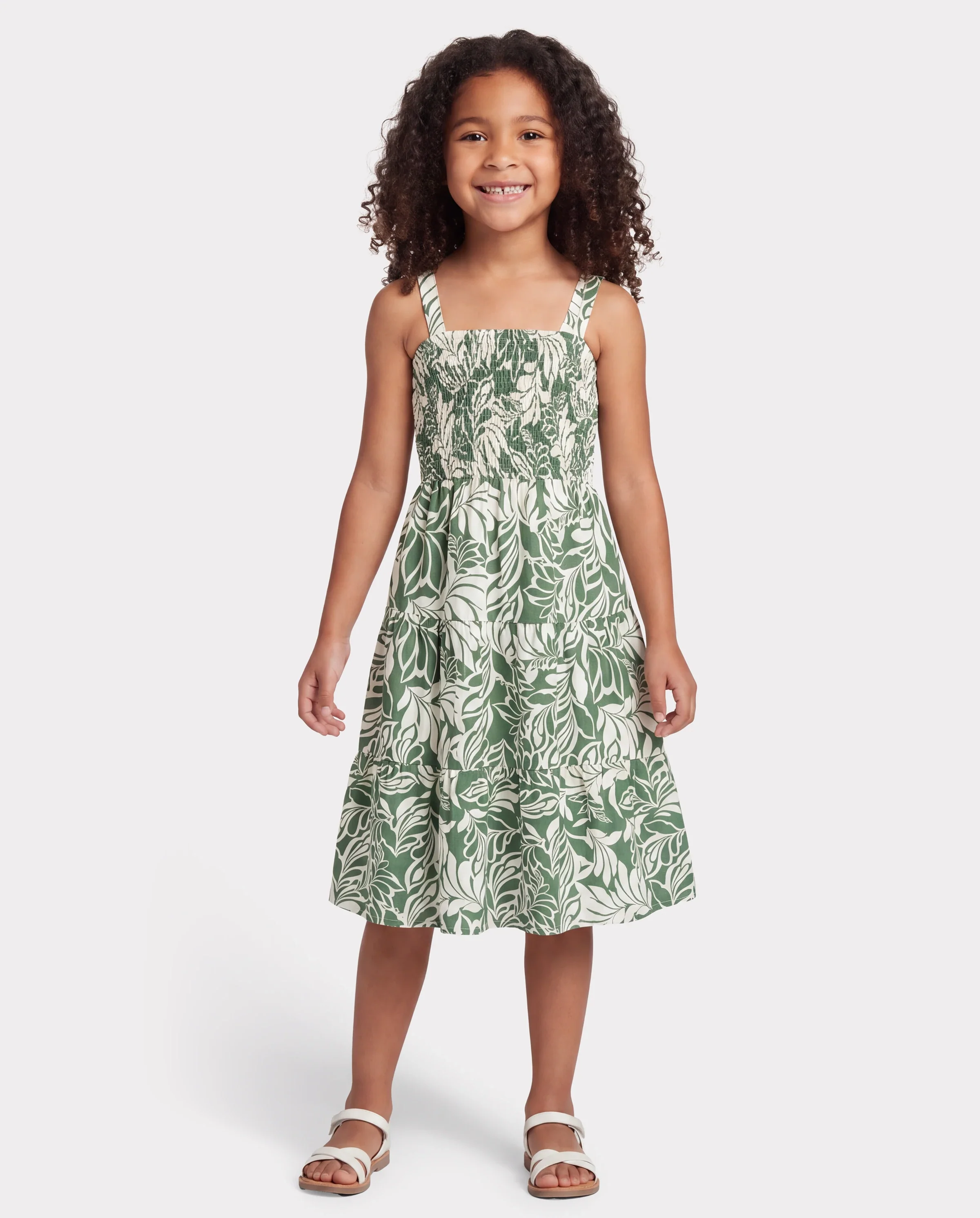 Daddy & Daughter Leaf Print Short-sleeve Shirt or Halter Dress Green Set Green - Image 3