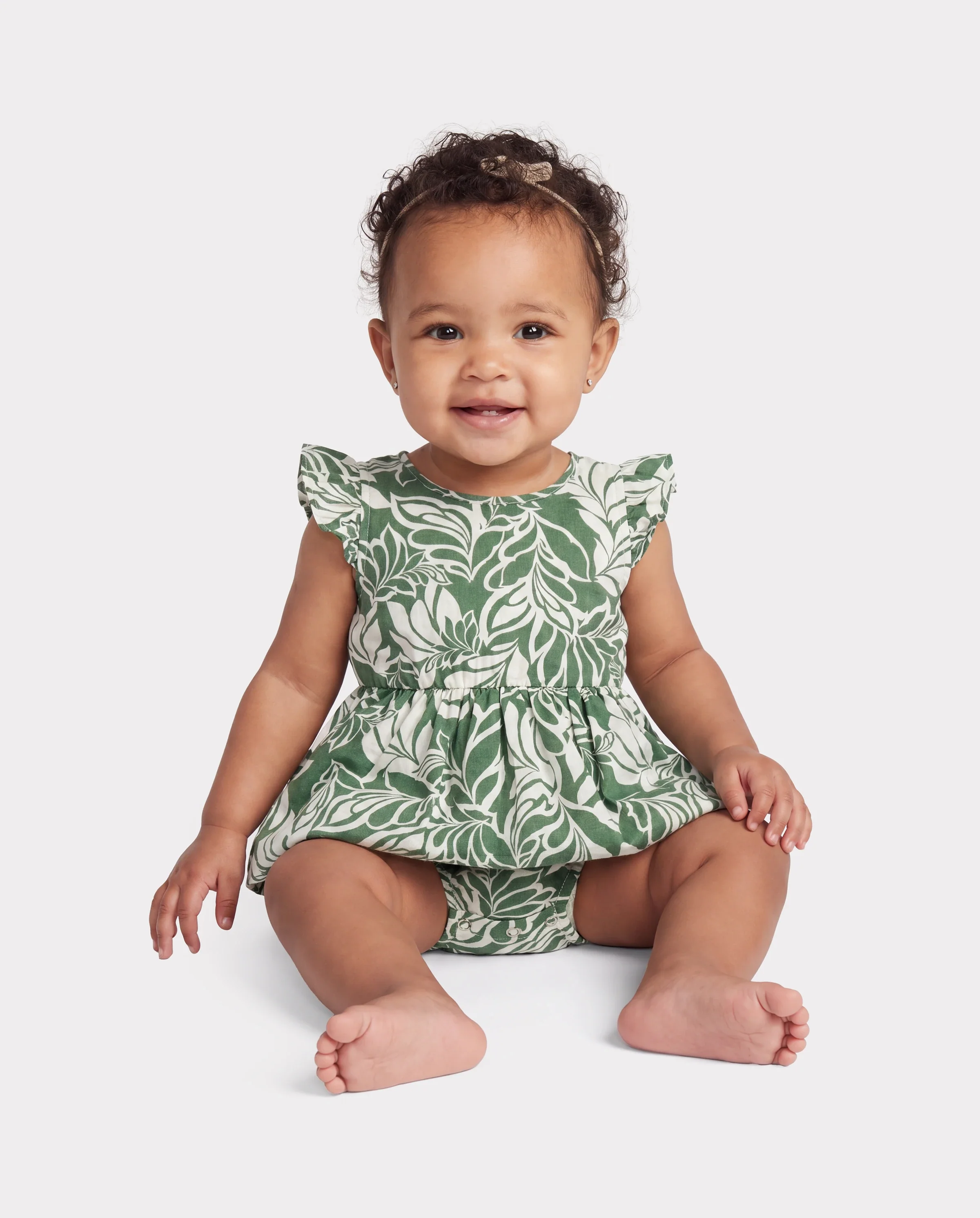 Daddy & Daughter Leaf Print Short-sleeve Shirt or Halter Dress Green Set Green - Image 4