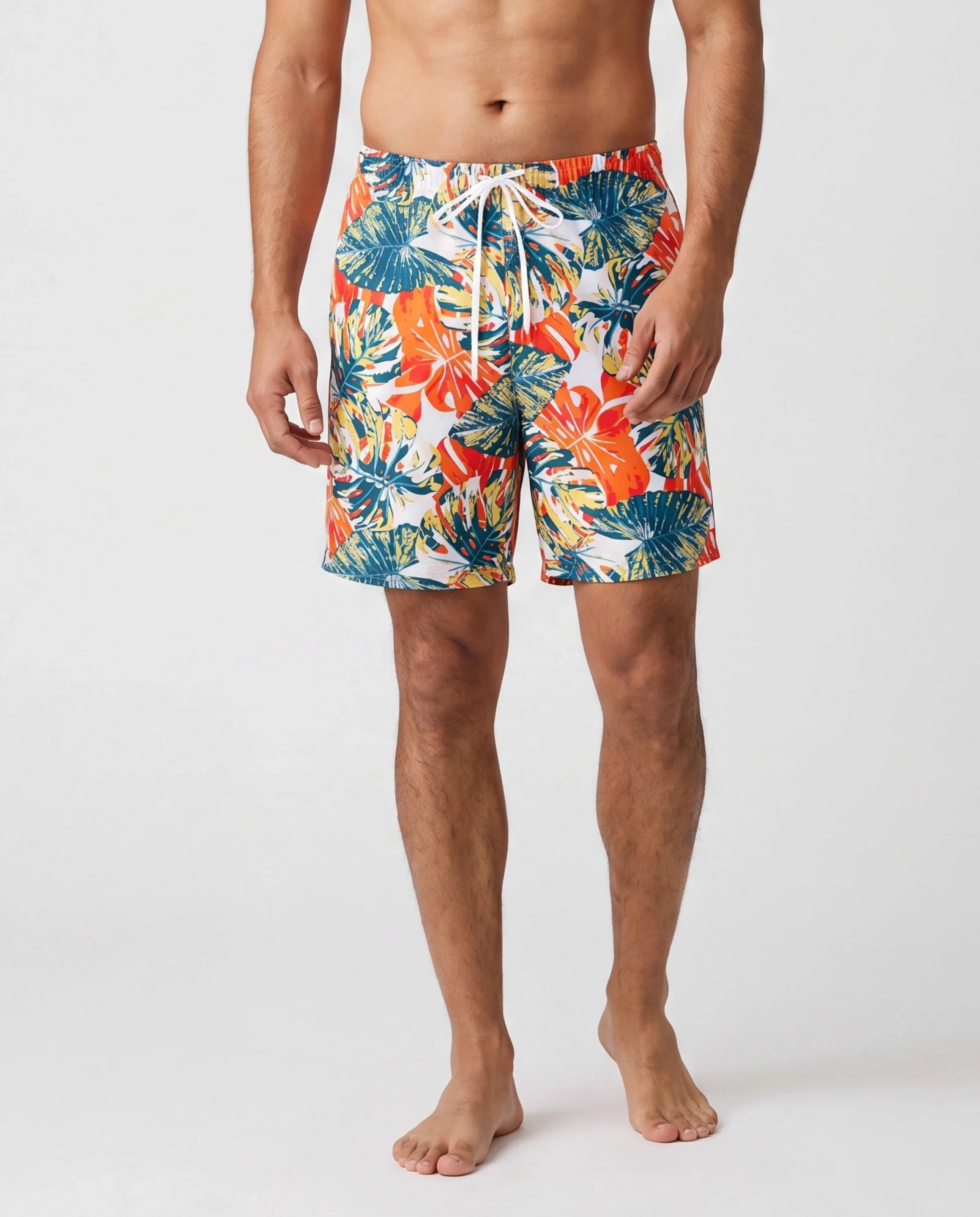 Daddy & Daughter Orange and All Over Tropical Plant Print Splicing Ruffle One-Piece Swimsuit and Swim Trunks Shorts Orange color - Image 2