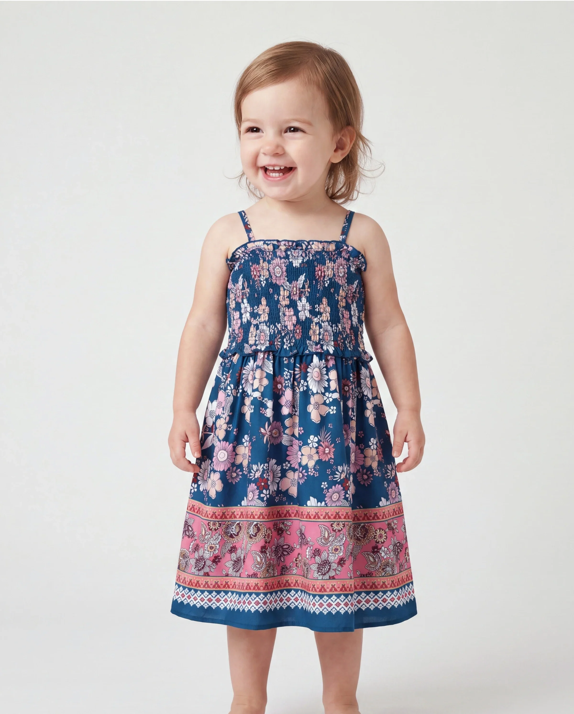 Daddy & Daughter outfits Floral Allover Print Short-sleeve Collar Shirt or Halter Sleeveless Dress for Summer Vacation CYAN- - Image 3