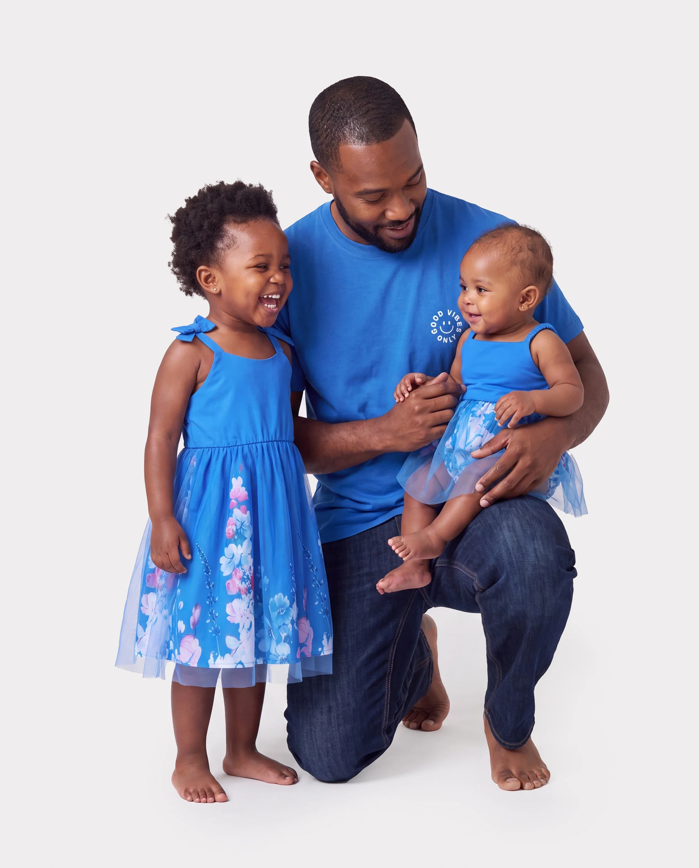 Daddy & Daughter Outfits Set Floral Sleeveless Dress or Short-sleeve T-shirt Blue