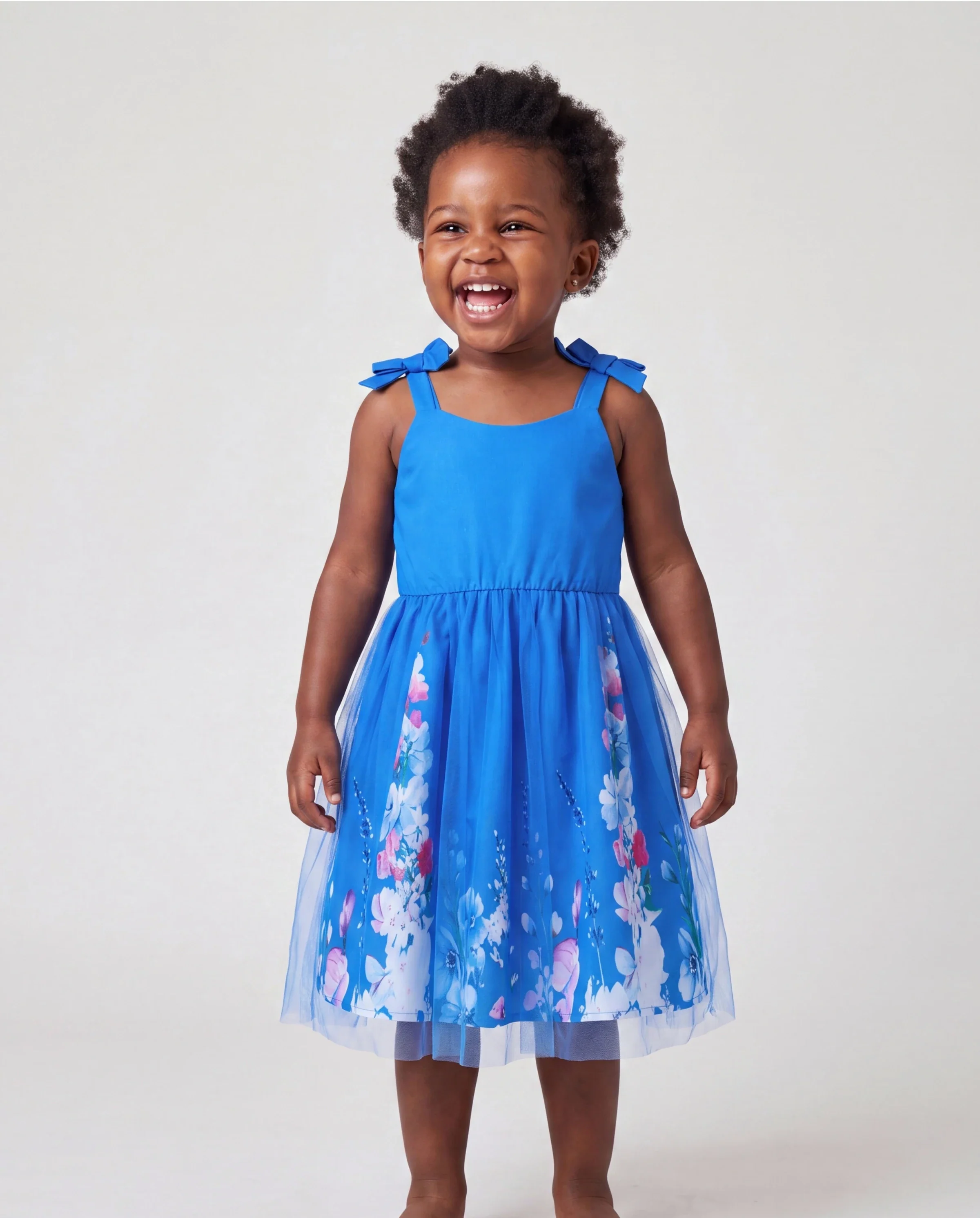 Daddy & Daughter Outfits Set Floral Sleeveless Dress or Short-sleeve T-shirt Blue - Image 3