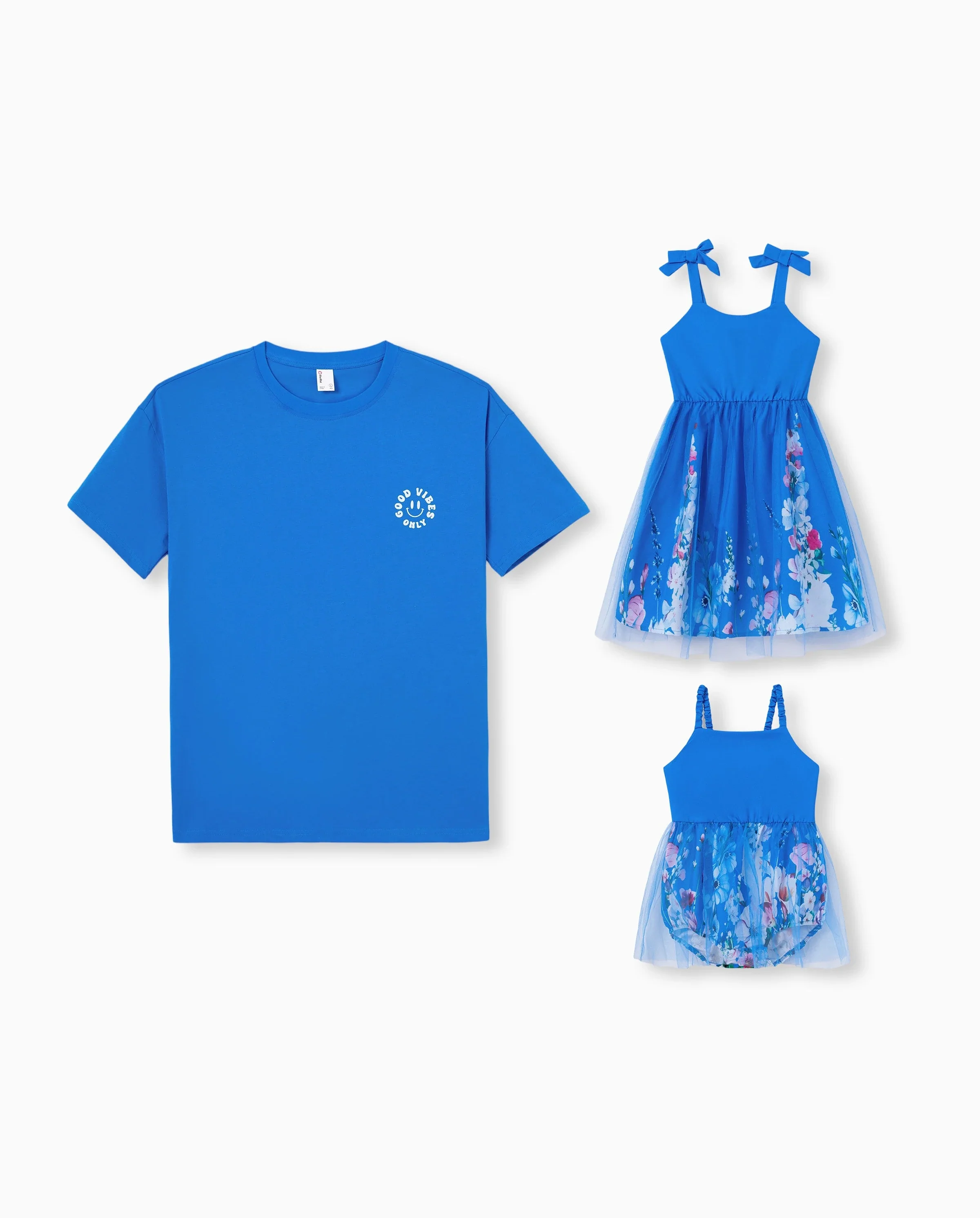 Daddy & Daughter Outfits Set Floral Sleeveless Dress or Short-sleeve T-shirt Blue - Image 8
