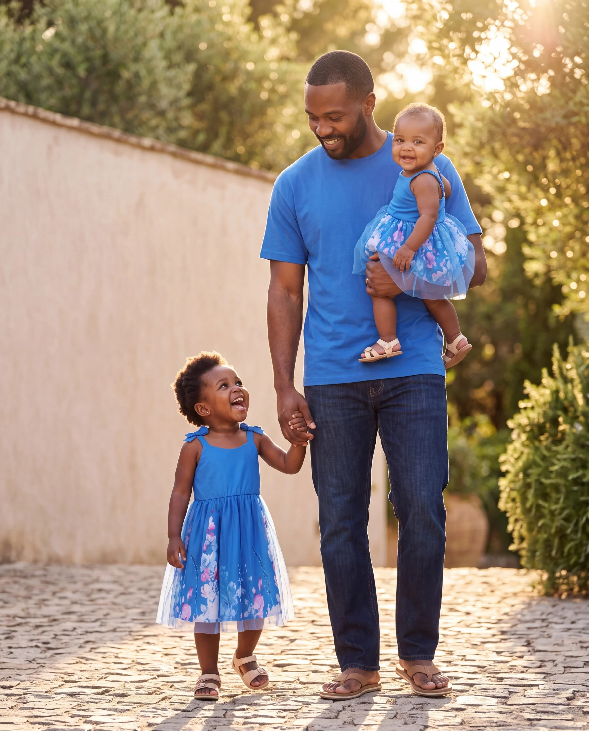 Daddy & Daughter Outfits Set Floral Sleeveless Dress or Short-sleeve T-shirt Blue - Image 9