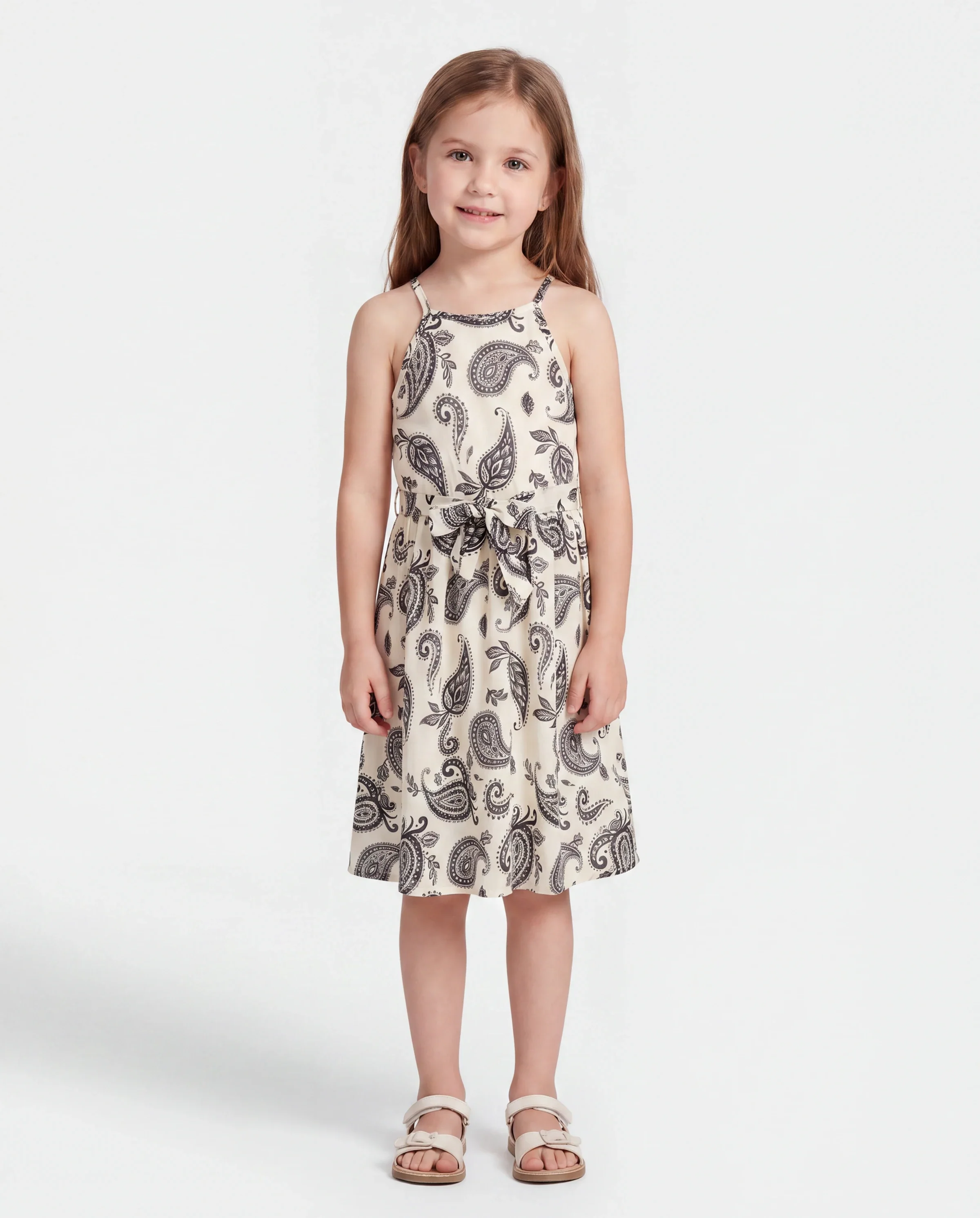 Daddy & Daughter Paisley Print Outfits Sleeveless Spaghetti Strap Dress & Cotton T-Shirt for Mom, Dad, & Kids Perfect for Family Outings & Photos Black - Image 3