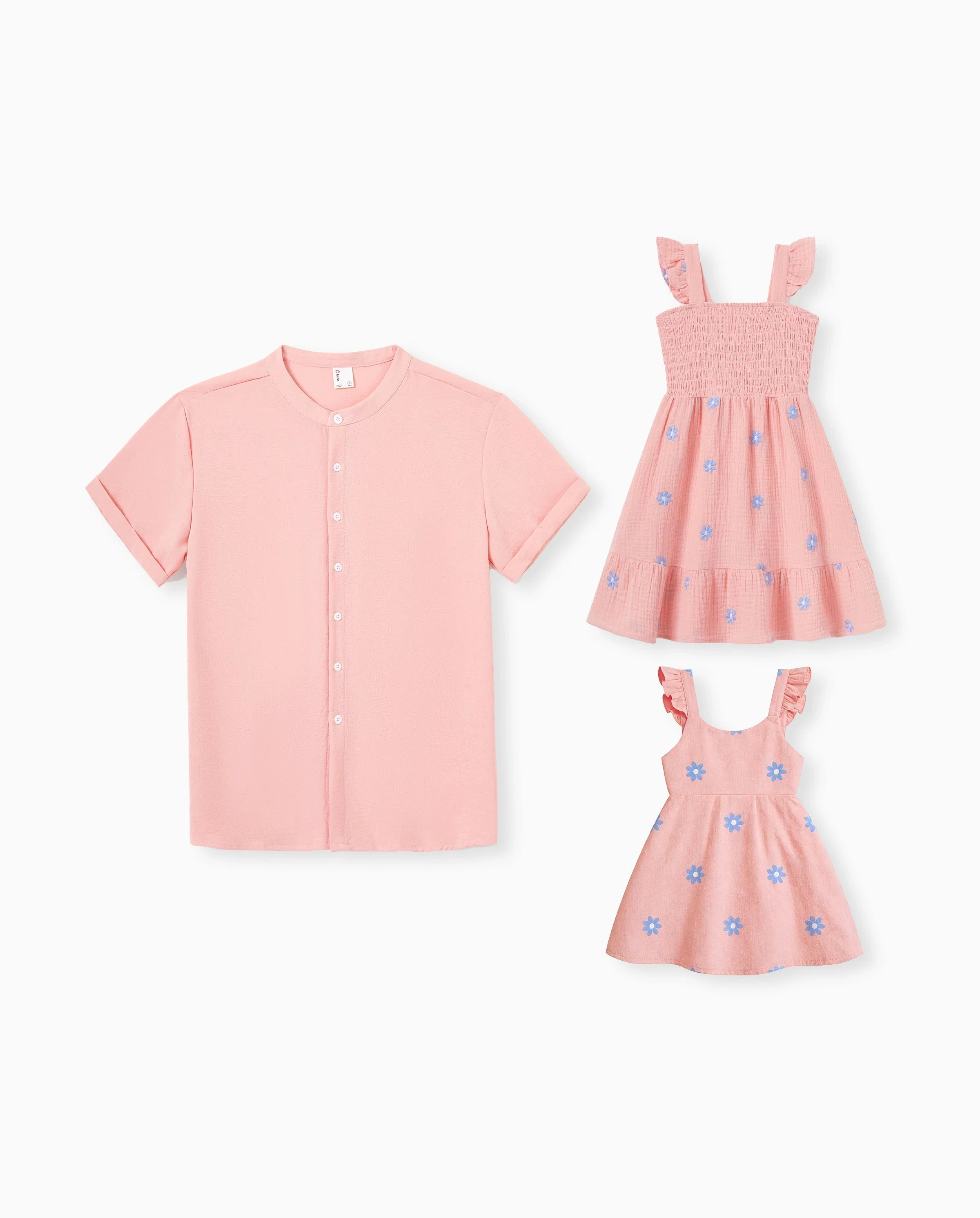 Daddy & Daughter Mauve Pink Matching Outfits, Flower Print Dress for Daughter & Solid Shirt for Dad, Ideal for Summer Family Outings & Photos - Image 7