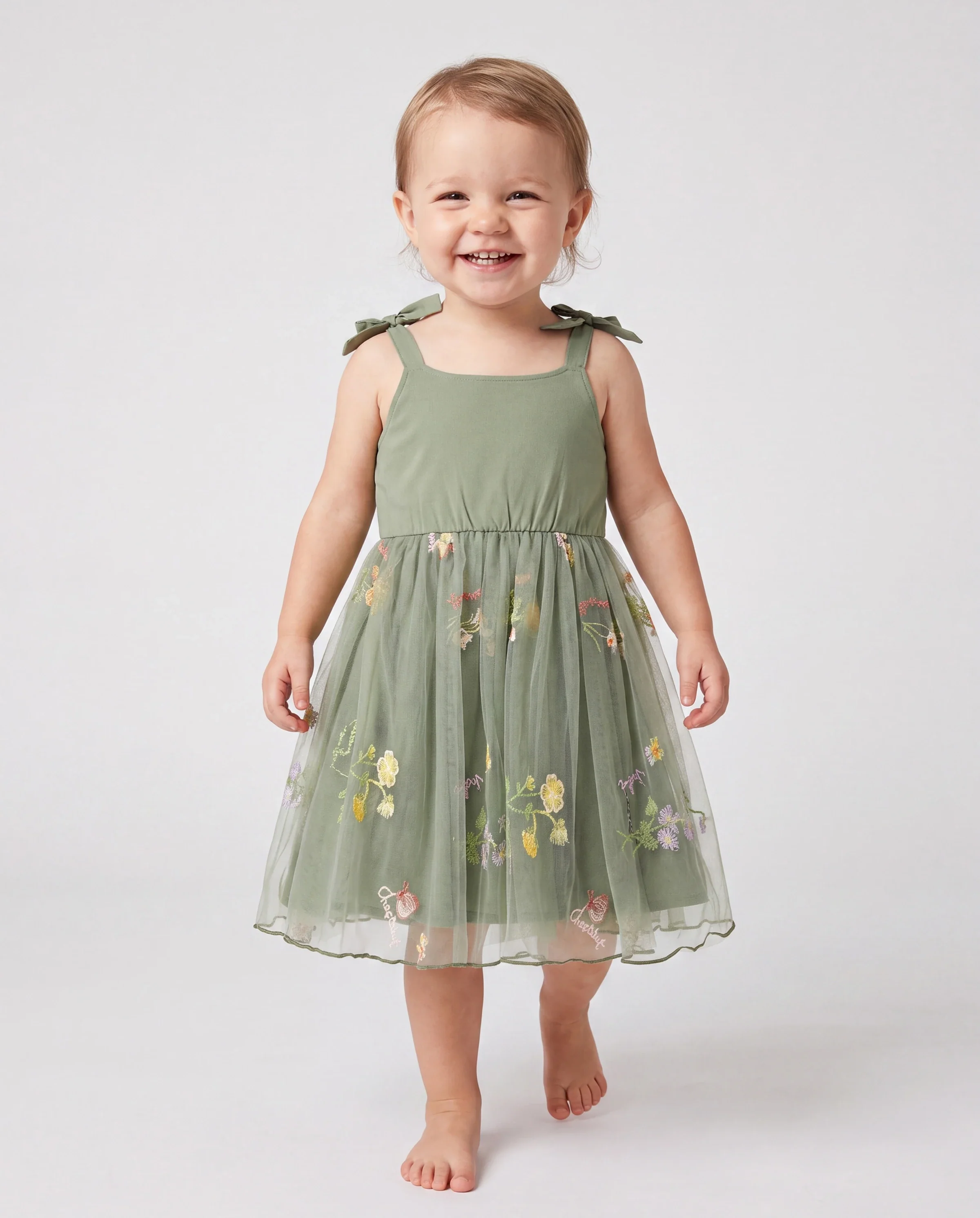 Daddy & Daughter Polo Collar Short-sleeve Shirt or V-neck Strappy Mesh Dress Green - Image 3