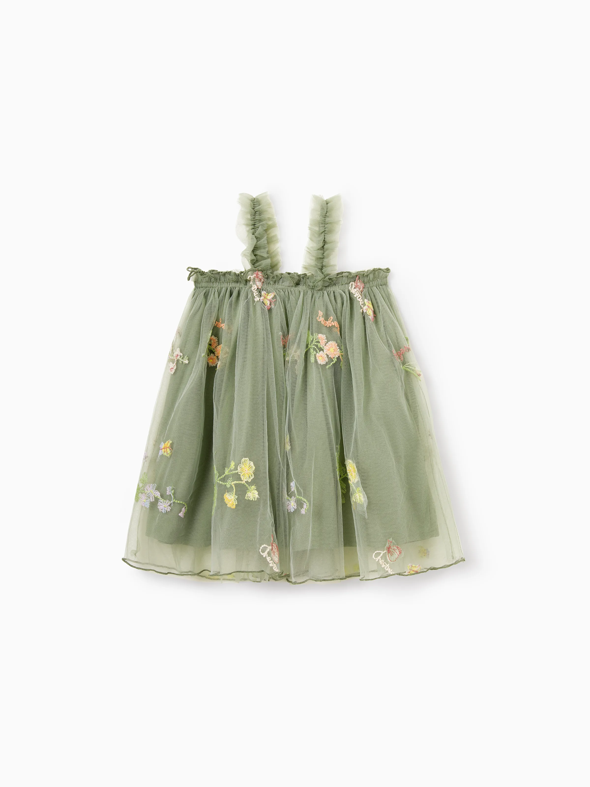 Daddy & Daughter Polo Collar Short-sleeve Shirt or V-neck Strappy Mesh Dress Green - Image 4