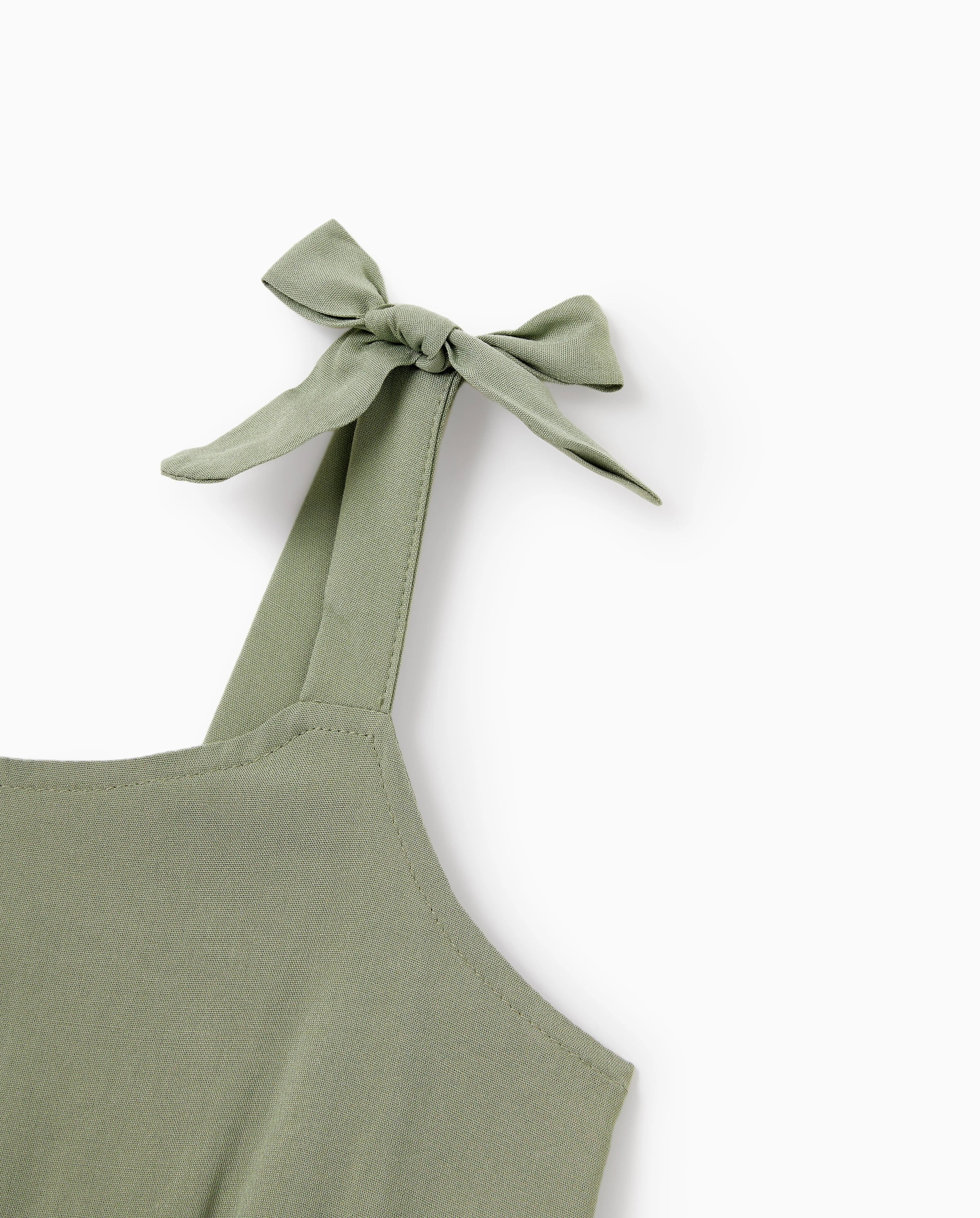 Daddy & Daughter Polo Collar Short-sleeve Shirt or V-neck Strappy Mesh Dress Green - Image 6