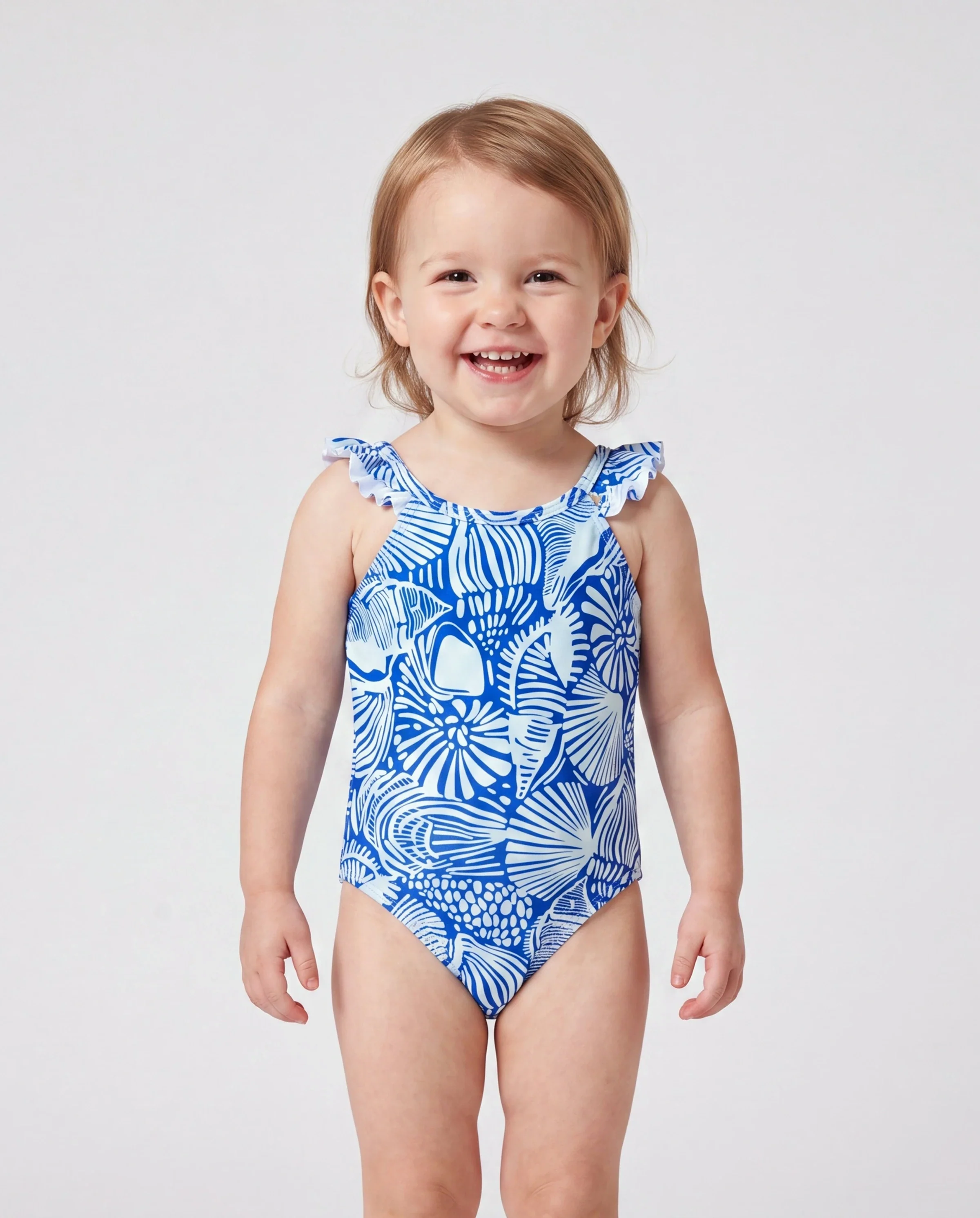 Daddy & Daughter Shell Print Swimwear Floral two-piece Bikini & Swim Shorts Set for Mom, Dad, & Kids, Perfect for Beach Days & Pool Parties Blue - Image 3