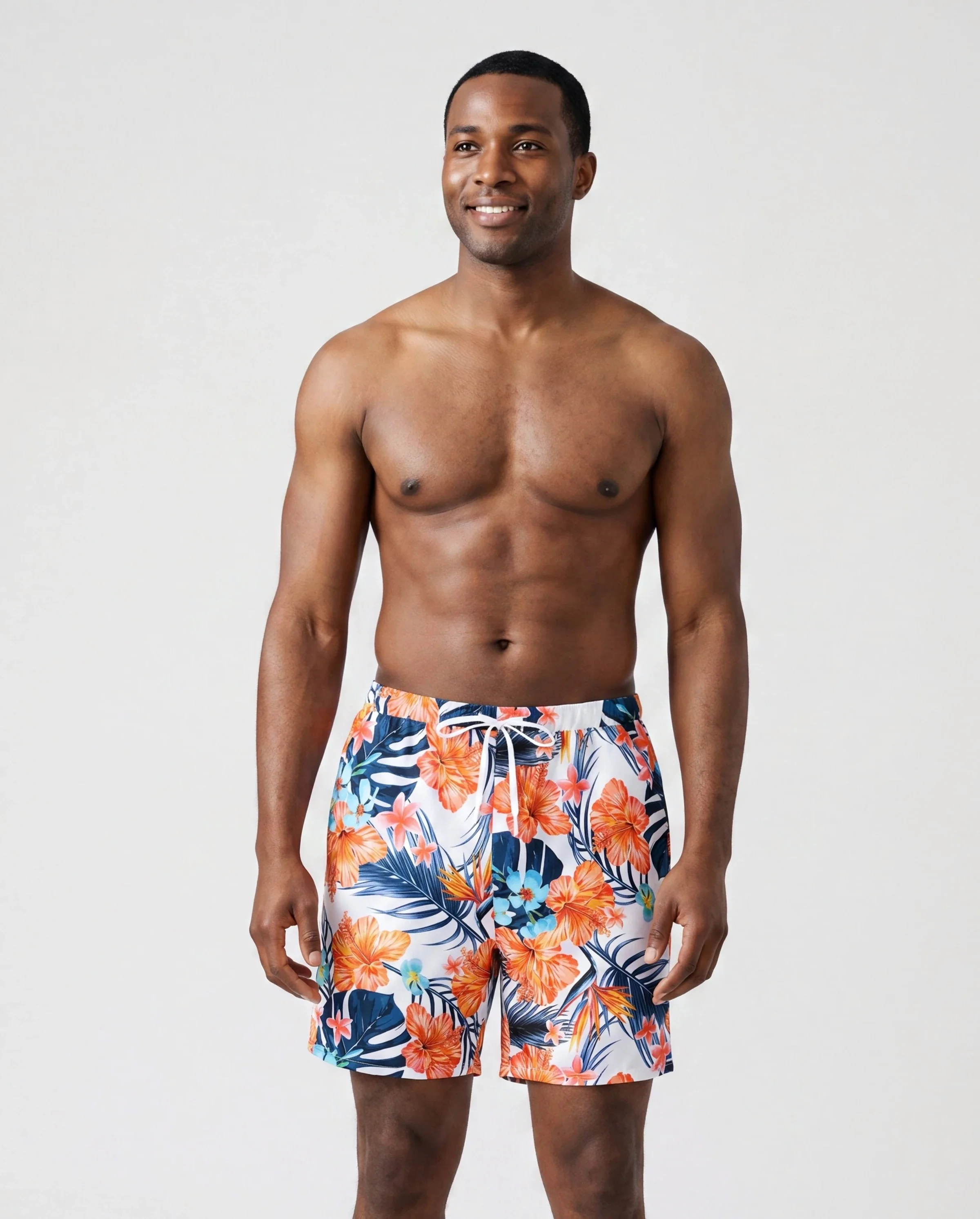 Daddy & Daughter Swimwear Tropical Floral Bikini Set with Ruffle Top for Mom & Daughter, Board Shorts for Dad & Son, Bright Summer Beach Outfits Orange - Image 2