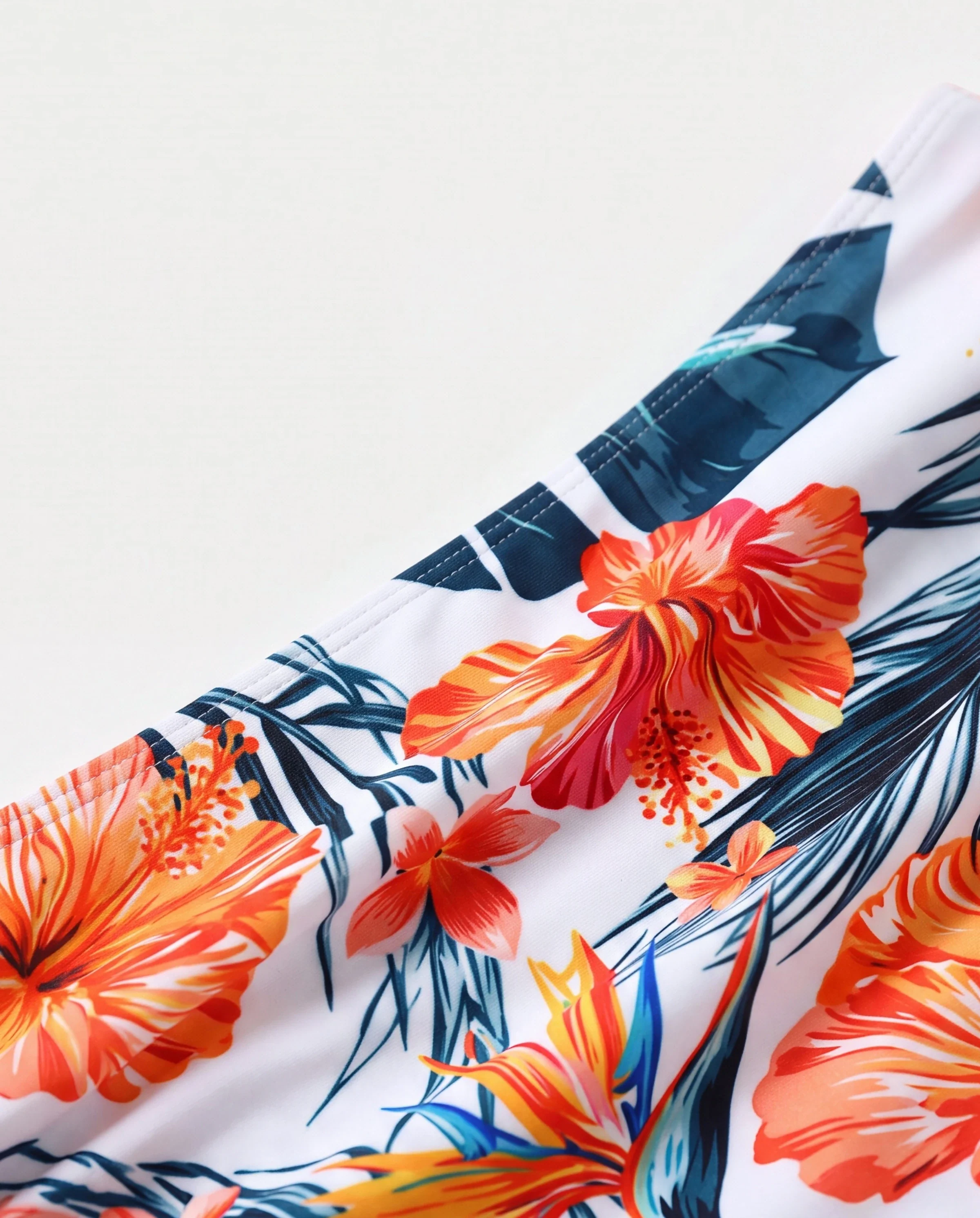 Daddy & Daughter Swimwear Tropical Floral Bikini Set with Ruffle Top for Mom & Daughter, Board Shorts for Dad & Son, Bright Summer Beach Outfits Orange - Image 4