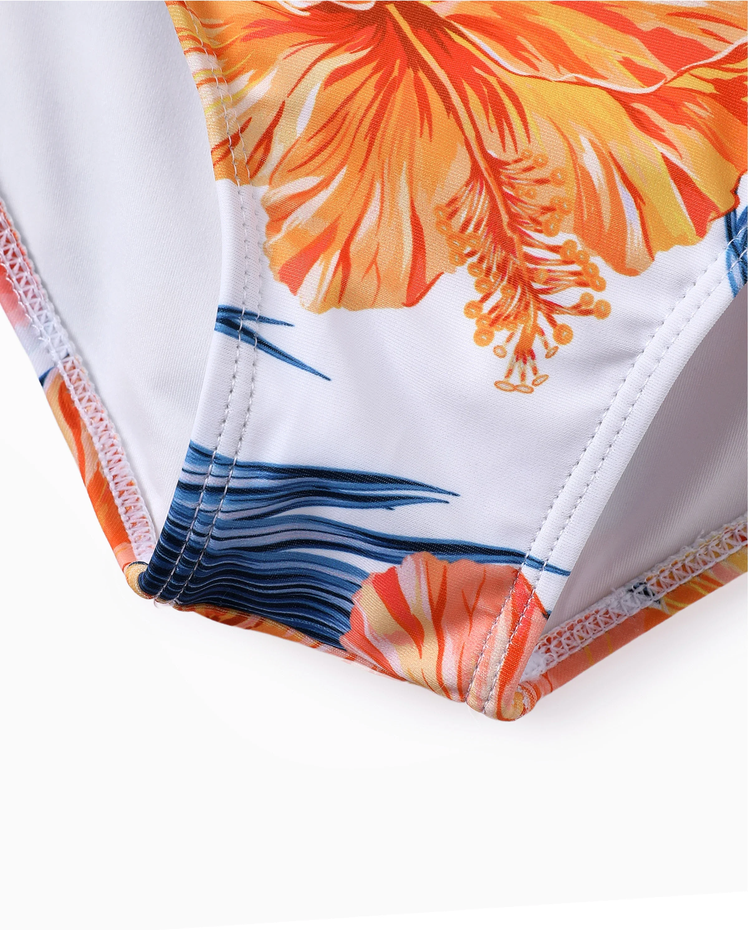 Daddy & Daughter Swimwear Tropical Floral Bikini Set with Ruffle Top for Mom & Daughter, Board Shorts for Dad & Son, Bright Summer Beach Outfits Orange - Image 6