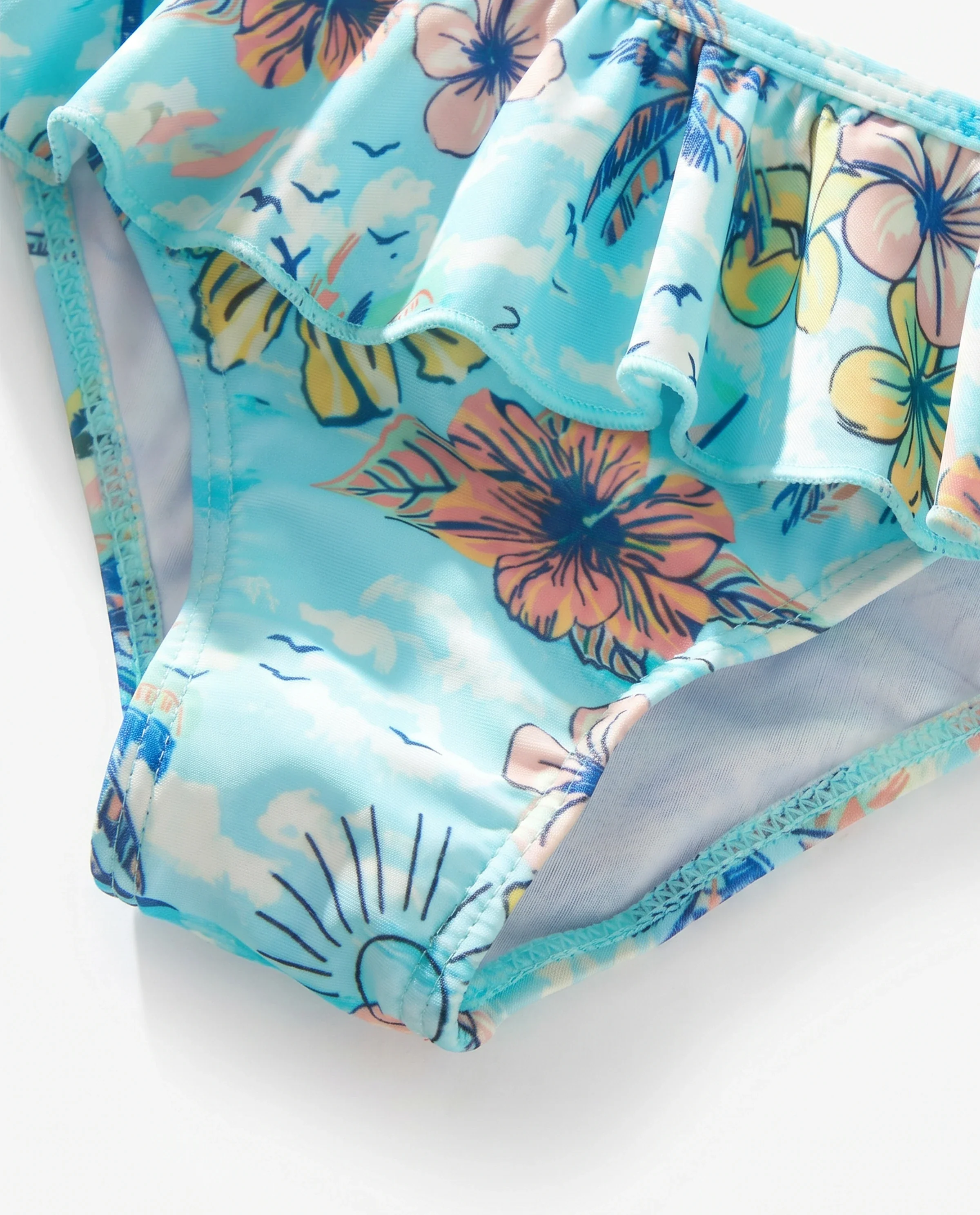 Daddy & Daughter Swimwear Tropical Print, Girl two-piece Swimsuit for Summer Beach Vacation Light Blue - Image 6