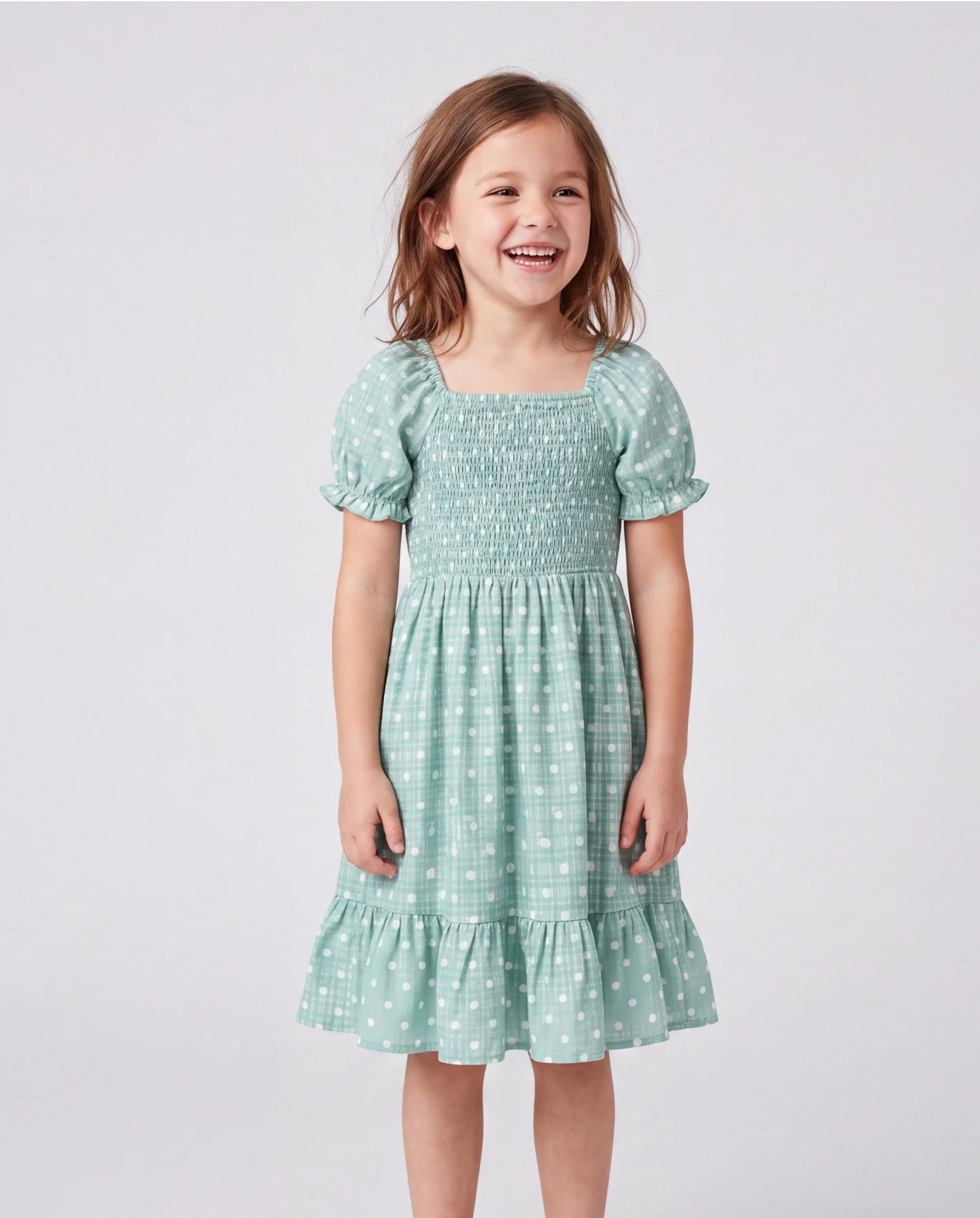 Daddy & Daughter T-Shirt & Dress Set Polka Dot Puff-sleeve Dress for Daughter & Baby, Color Block Cotton Tee for Dad , Perfect for Family Outings & Photos Light Green - Image 3