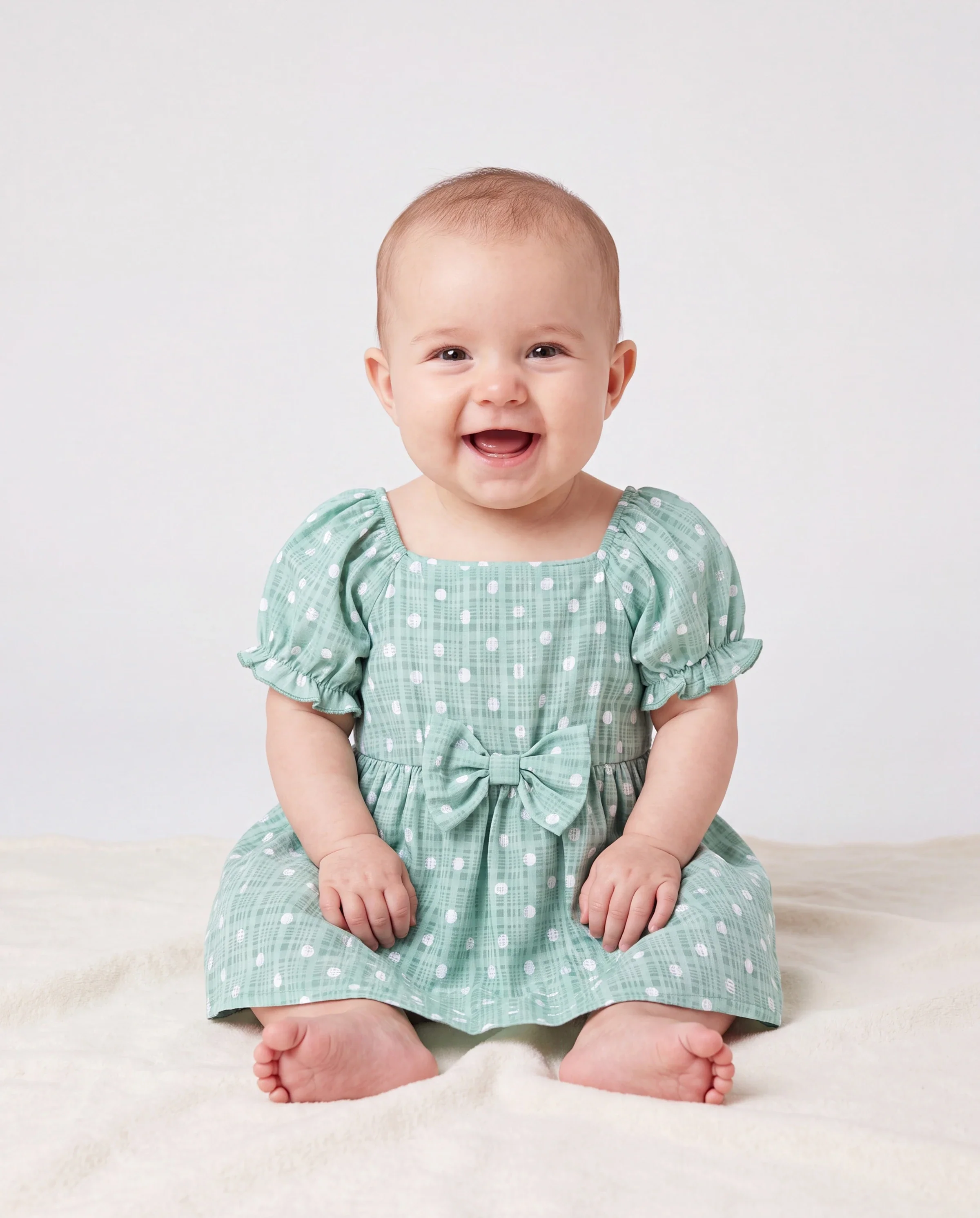 Daddy & Daughter T-Shirt & Dress Set Polka Dot Puff-sleeve Dress for Daughter & Baby, Color Block Cotton Tee for Dad , Perfect for Family Outings & Photos Light Green - Image 4