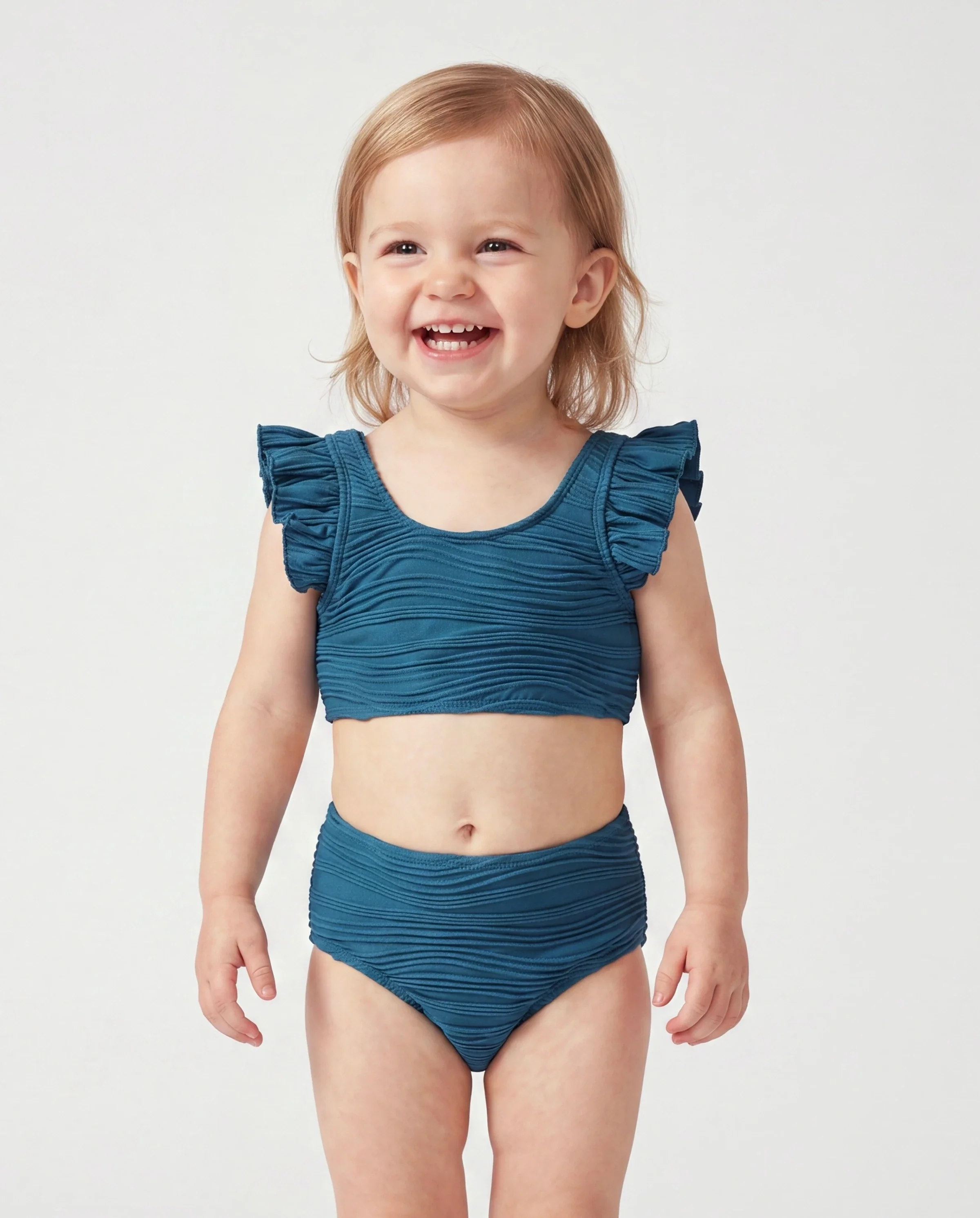 Daddy & Daughter Teal Striped Swimsuits Ruched Bikini & Swim Trunks Set Multi-color - Image 3