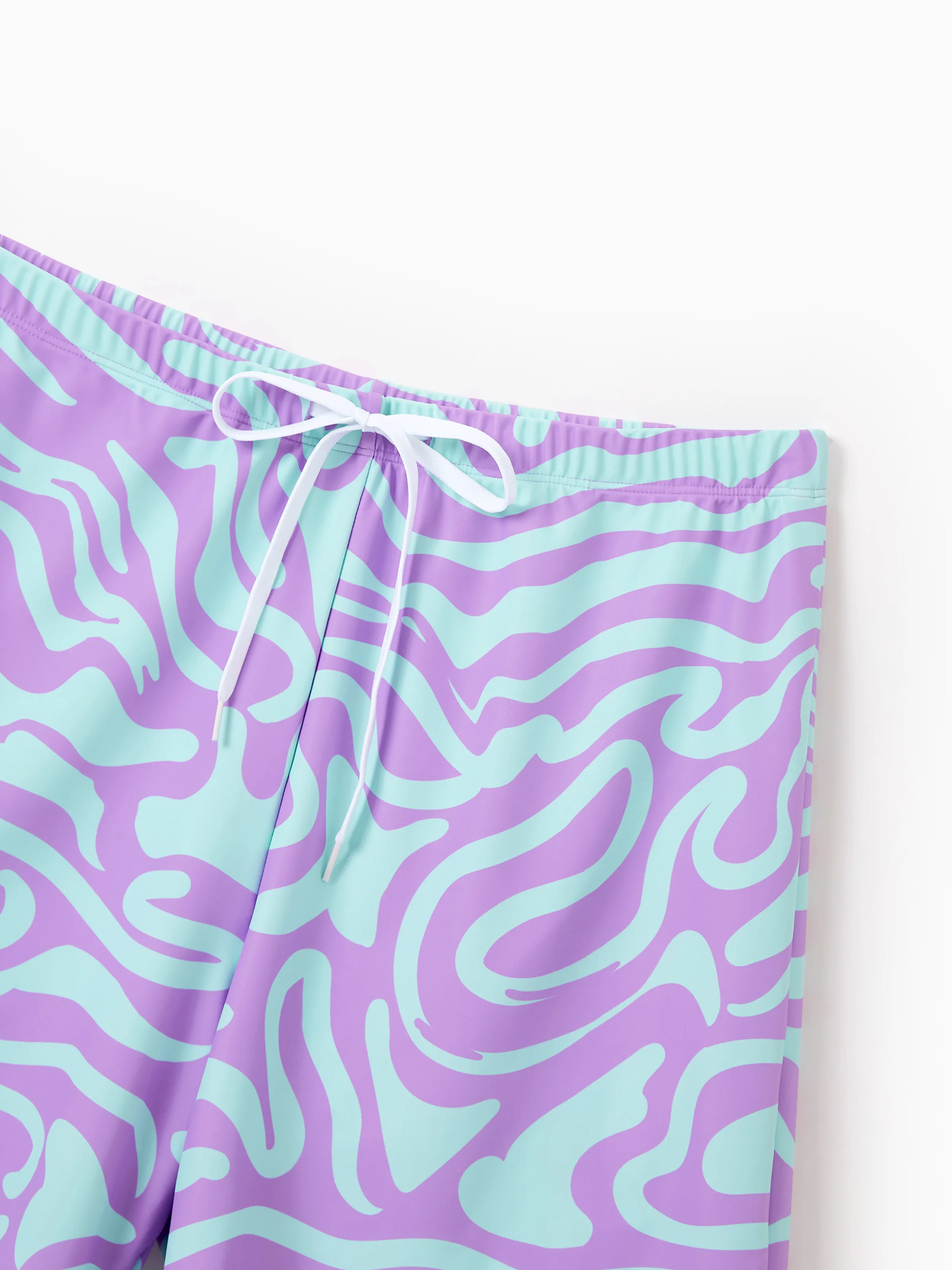Daddy & Daughter Trendy Purple & Blue Wave Print Swim Trunks or Midriff Cutout One-Piece Swimsuit Purple - Image 2